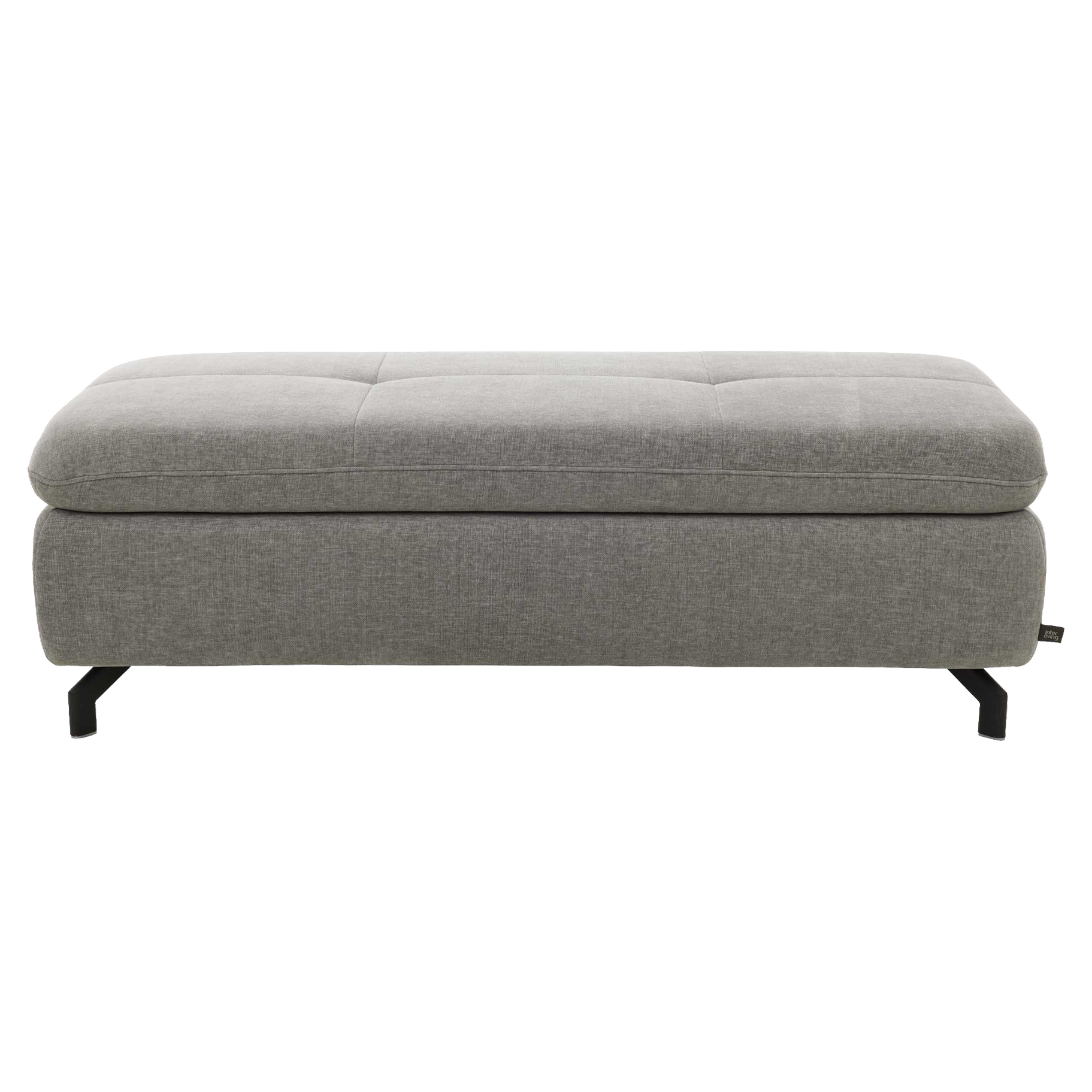 XXL Polsterhocker mit grauem Stoff und schwarzen Metallfüßen