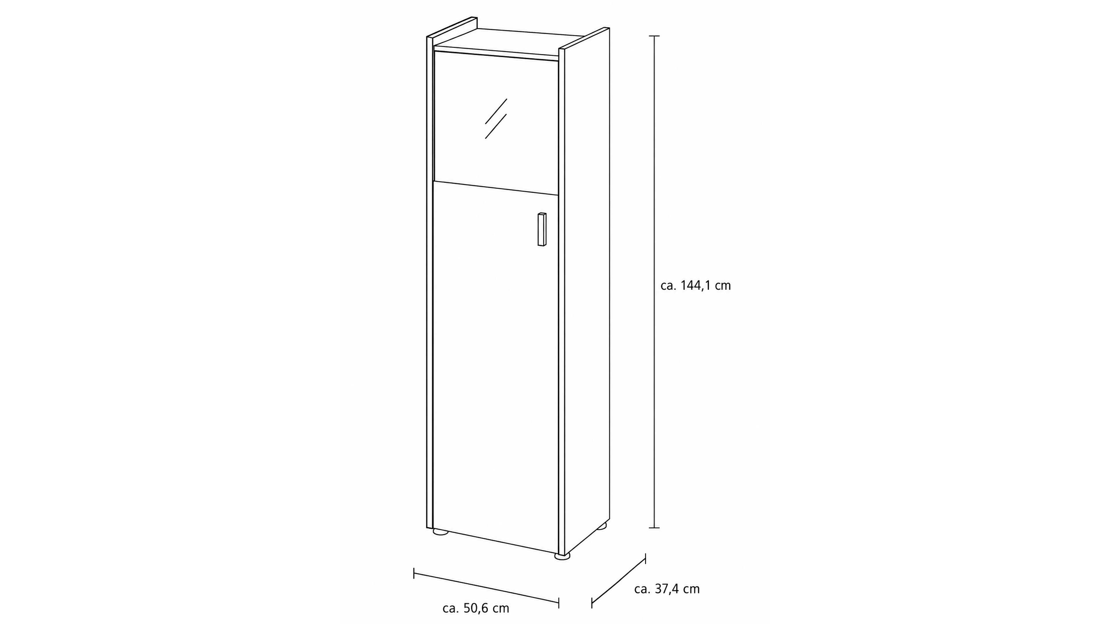 Highboard-Vitrine in Asteiche mit Schwarzglas-Einsatz in der Tür