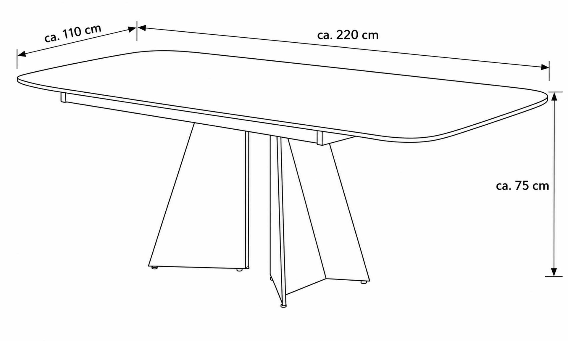 Esstisch mit Eichefurnier und Metall, 220 x 110 cm