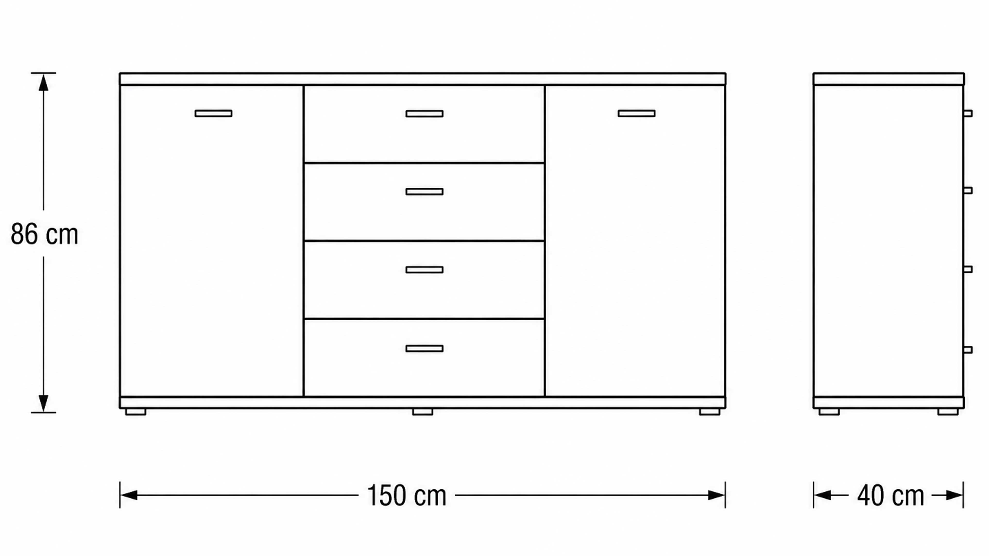 Sideboard in Naturbuche Nachbildung mit Türen und Schubladen für geschlossenen Stauraum im Wohnbereich