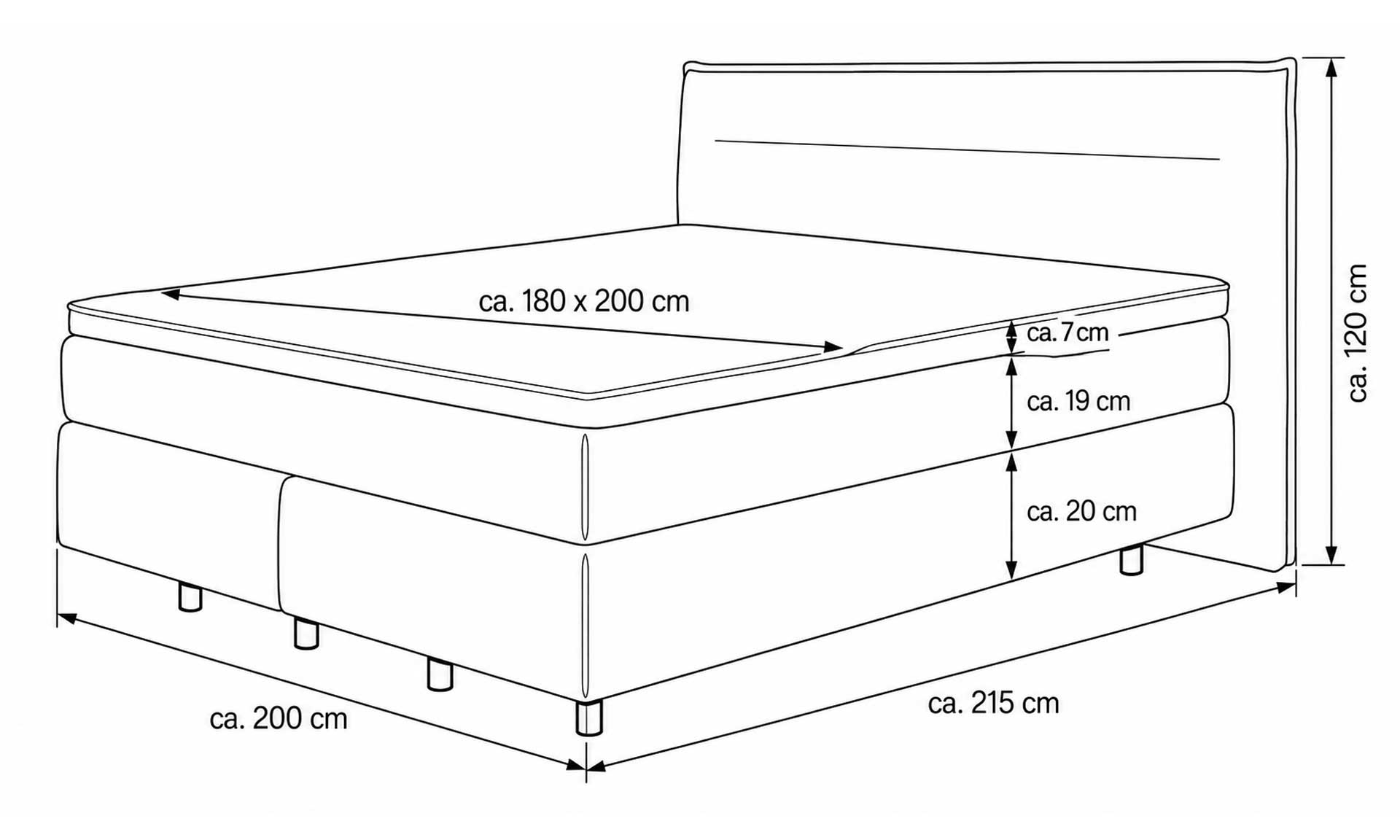 Taubengraues Boxspringbett mit Topper, 180 x 200 cm