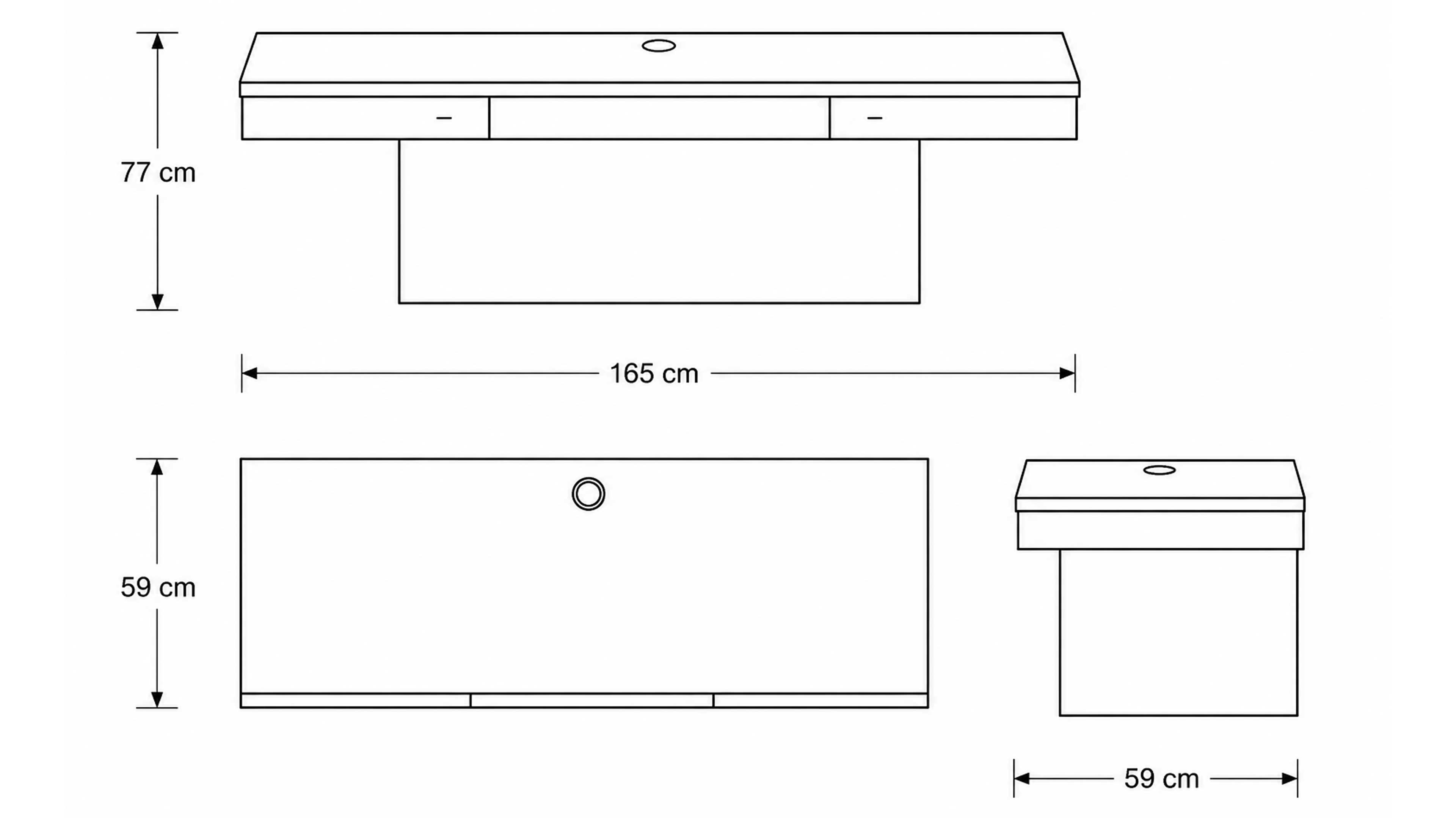 Kombination aus Schreibtisch und Wohnschrank in Weiß und Rissecihe Dekor mit offenen Regalfächern für Homeoffice und Wohnraum