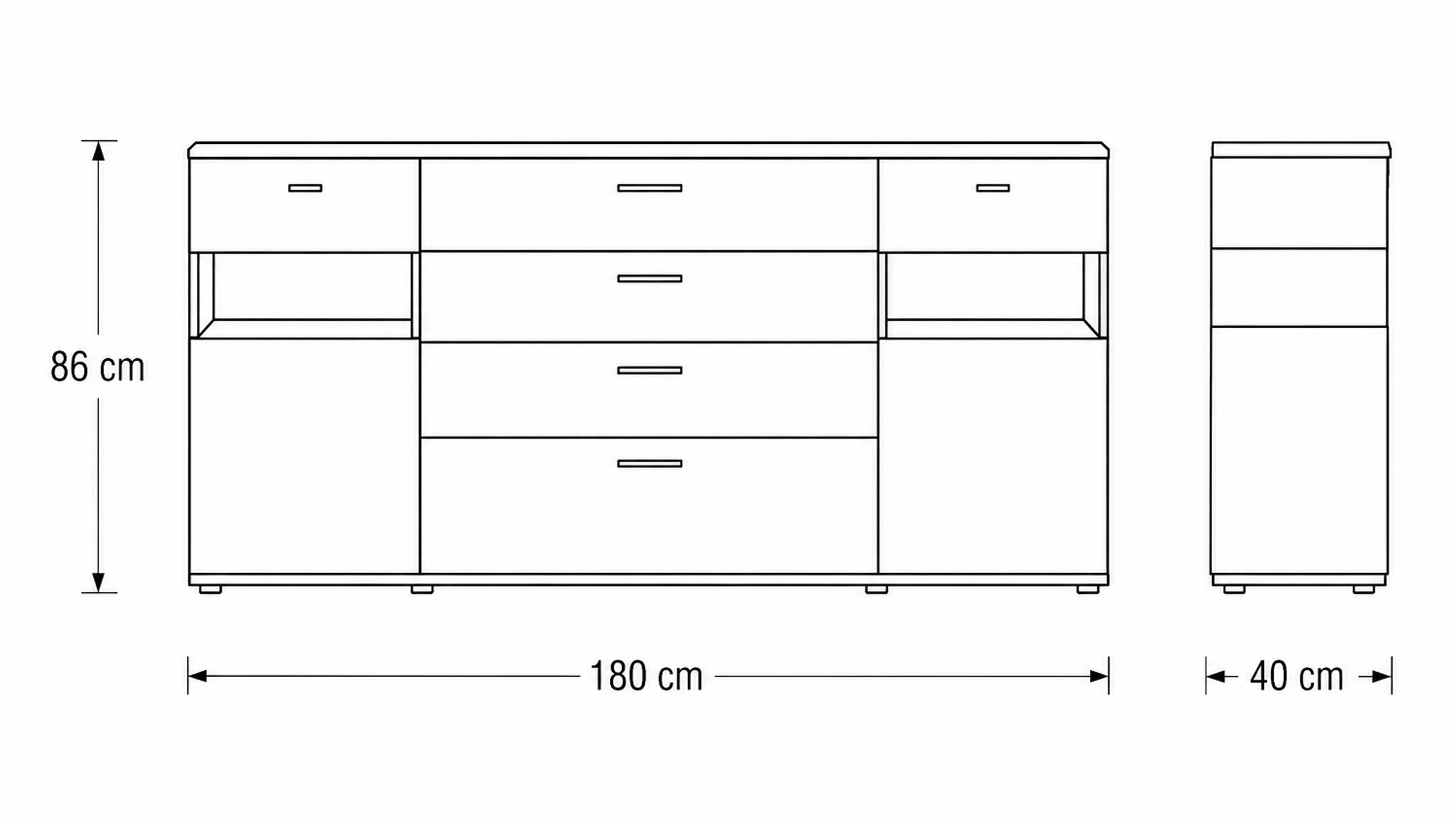 Sideboard in Alteiche Nachbildung mit Schubladen, Türen und offenen Fächern für modernen Stauraum