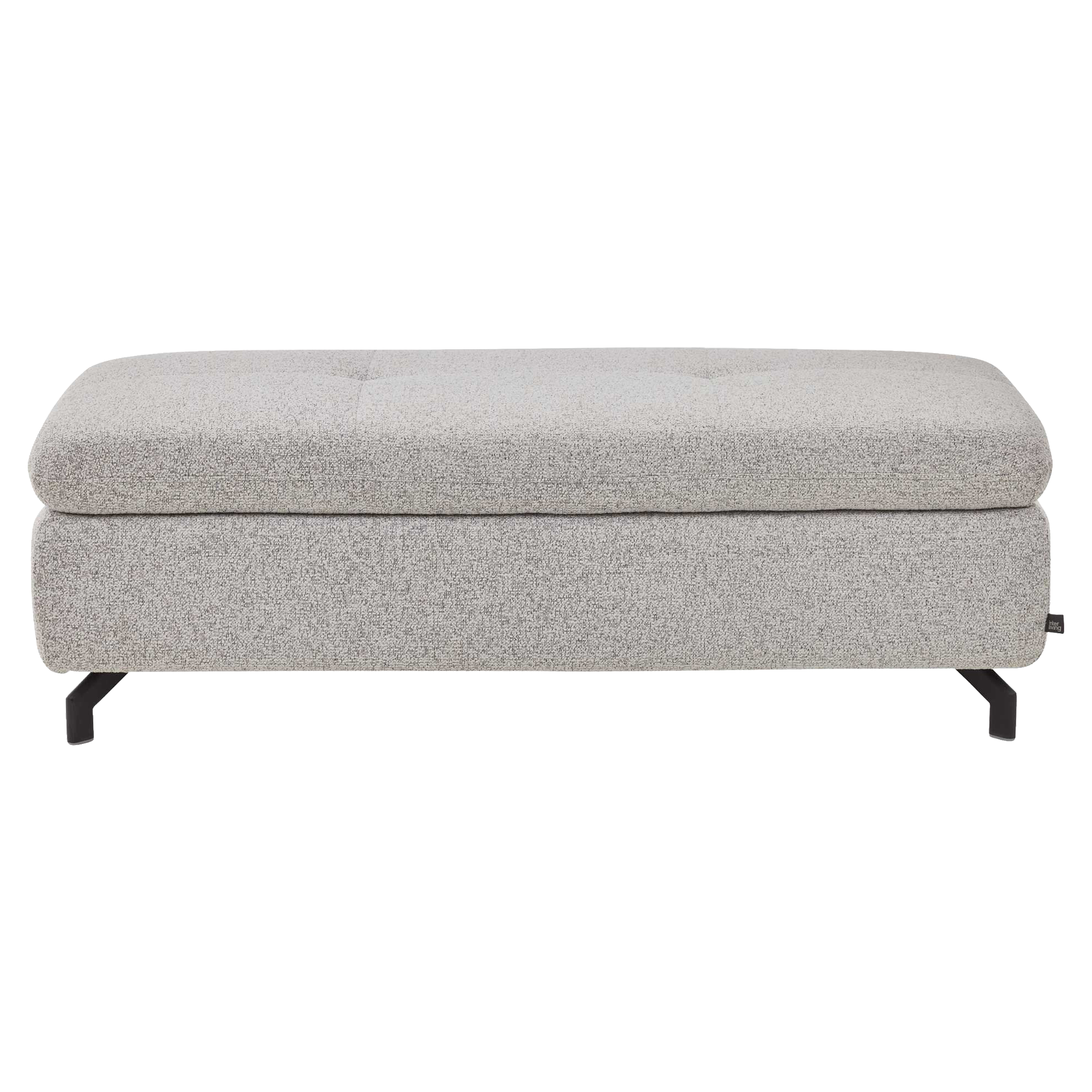 XXL Polsterhocker mit ecrufarbenem Stoffbezug und schwarzen Metallfüßen