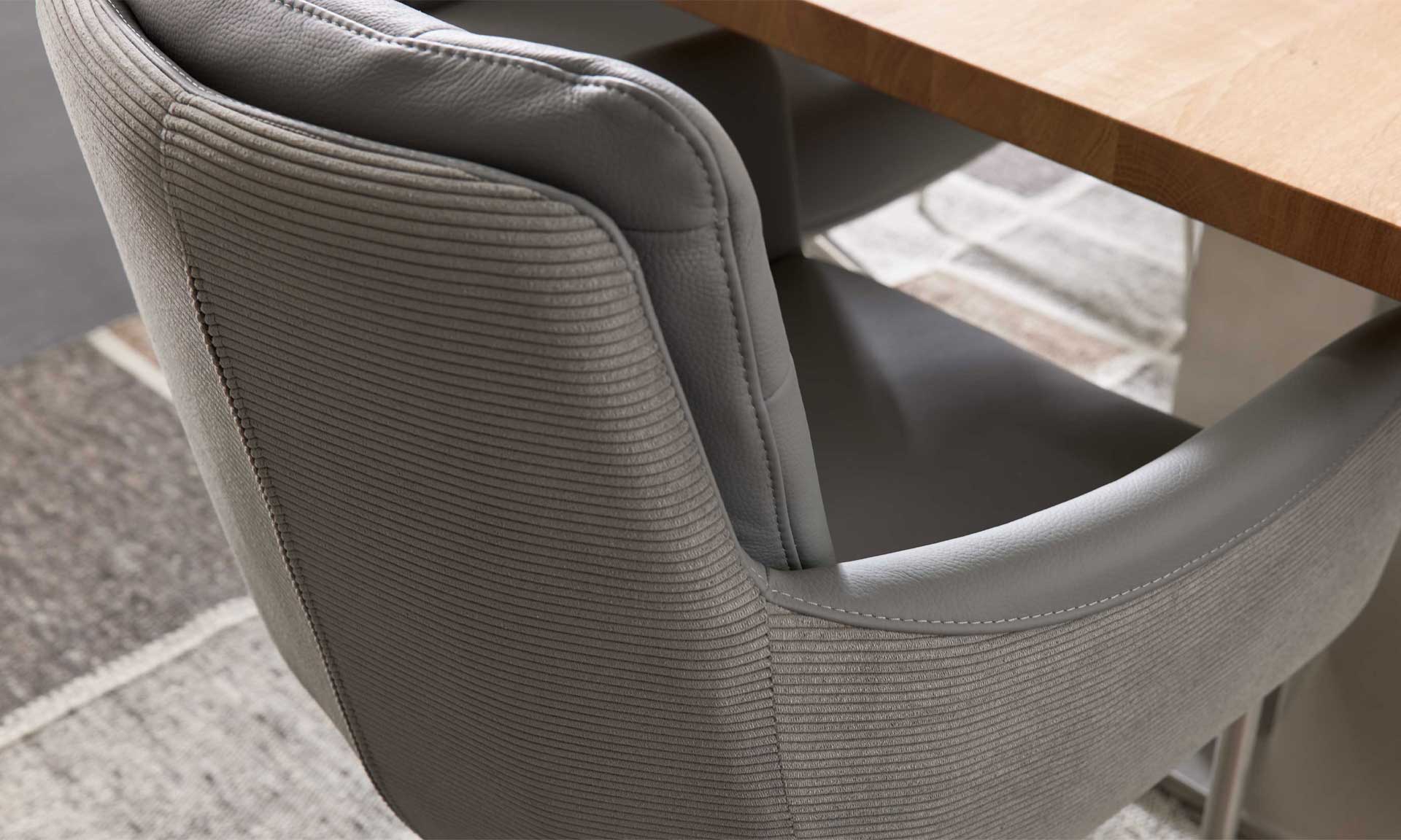 Freischwinger-Sessel mit grauem Leder-Cord-Mix und Edelstahlgestell