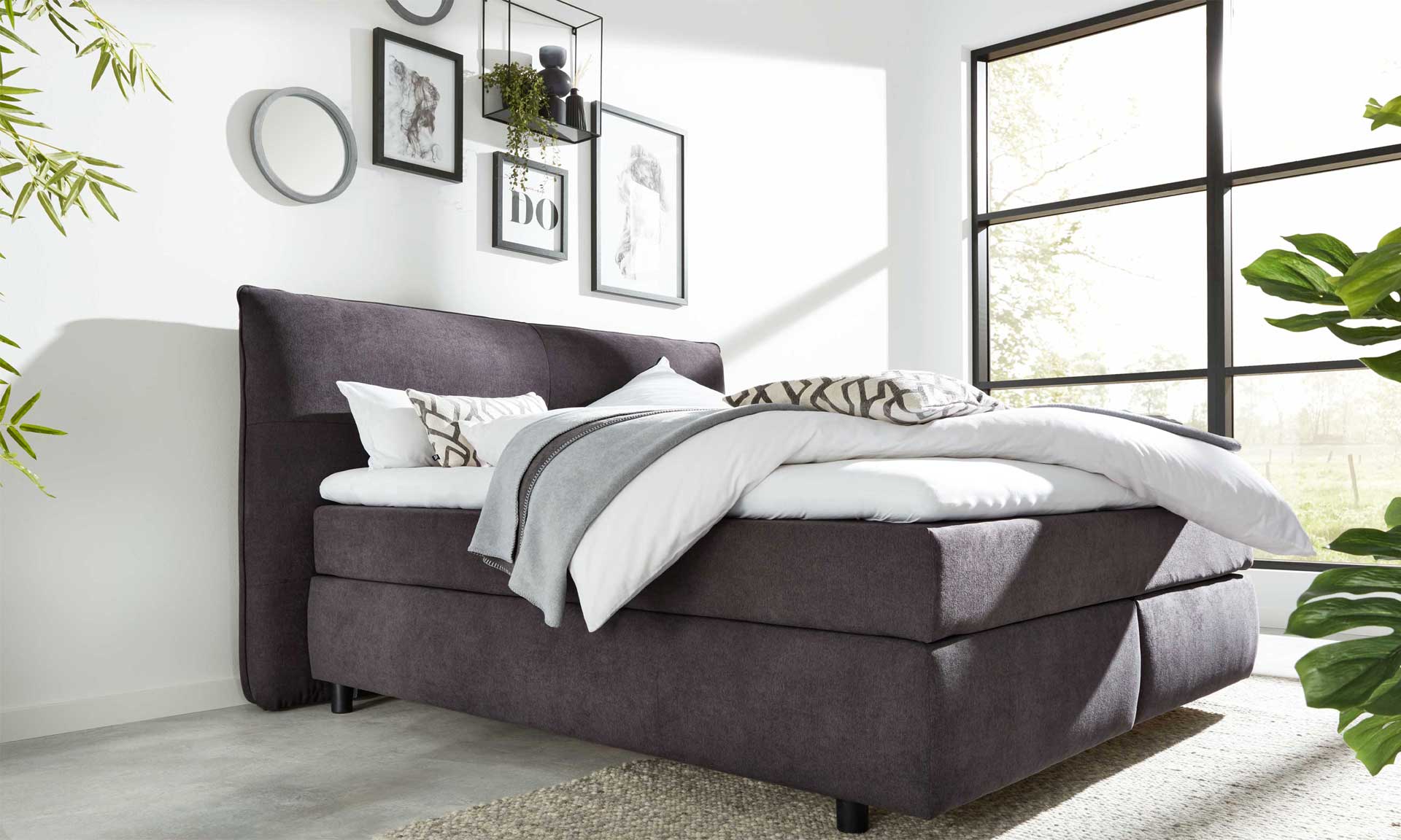 Boxspringbett in Dunkelgrau , 180 x 200 cm