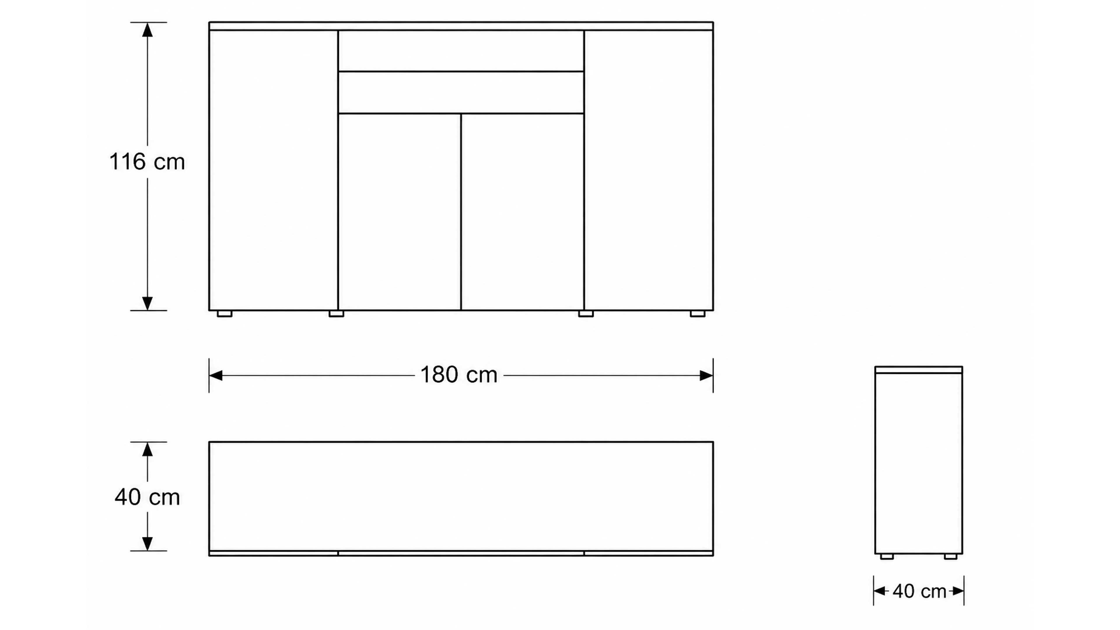 Mattgraues Sideboard mit Türen und Schubladen für geschlossenen Stauraum im Wohn- oder Essbereich