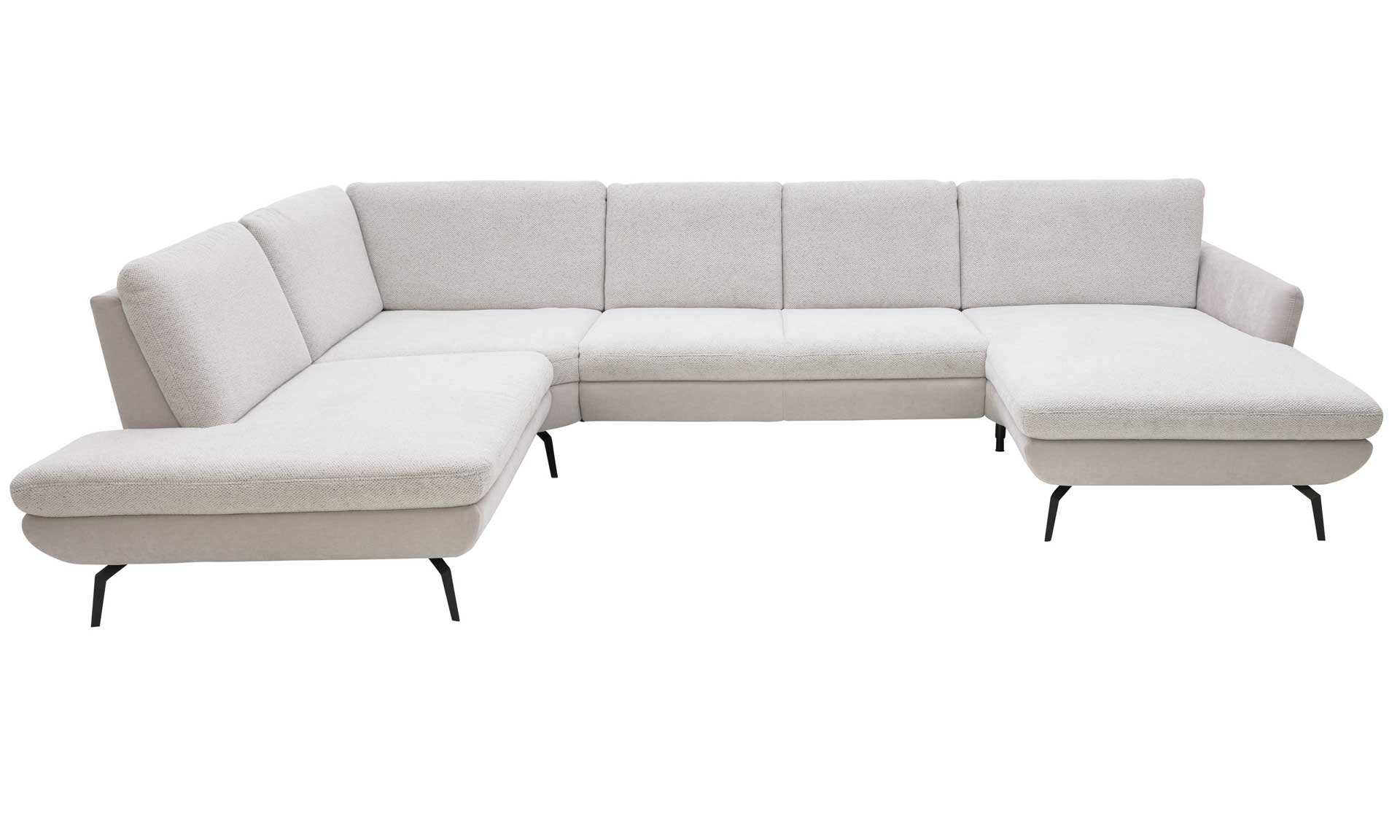 Wohnlandschaft in U-Form mit Stoffkombination in Ecru und Silber