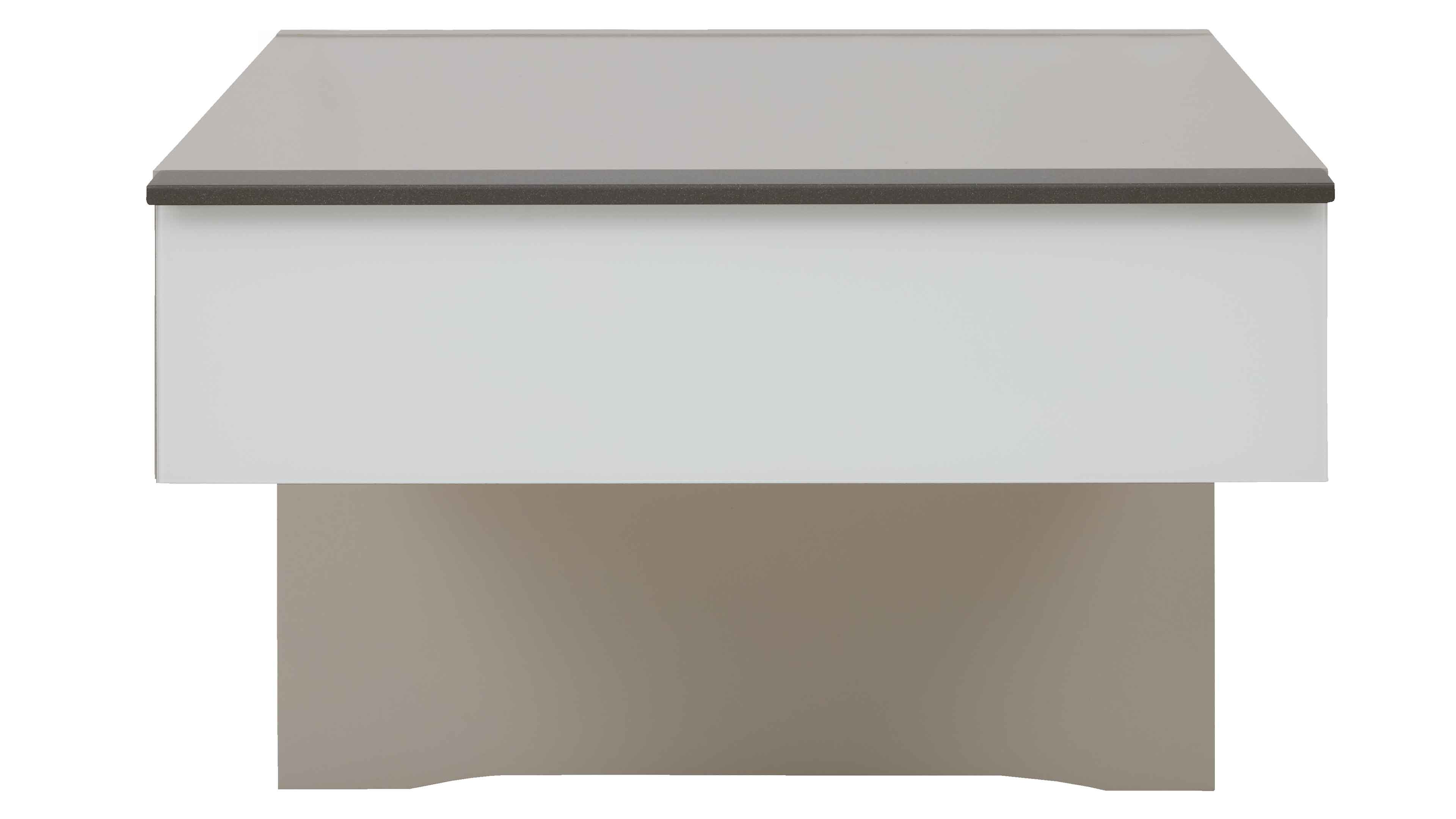 Vierteiliges Schlafzimmer in Kieselgrau und Weiß mit Bett, Nachtkonsolen und großem Kleiderschrank im modernen Design.