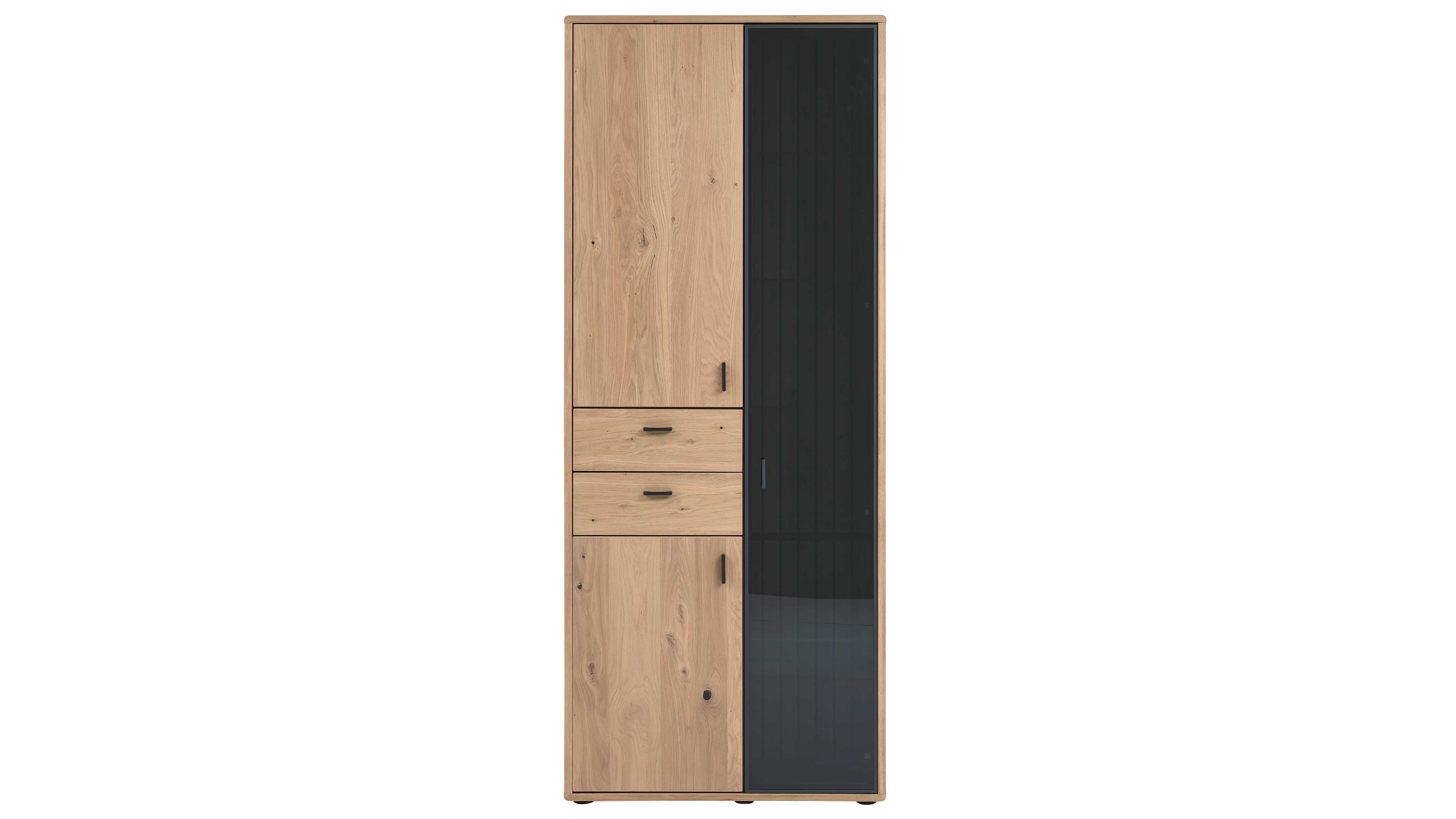Vitrine mit zwei Türen mit Eichefurnier und Schwarzglastür