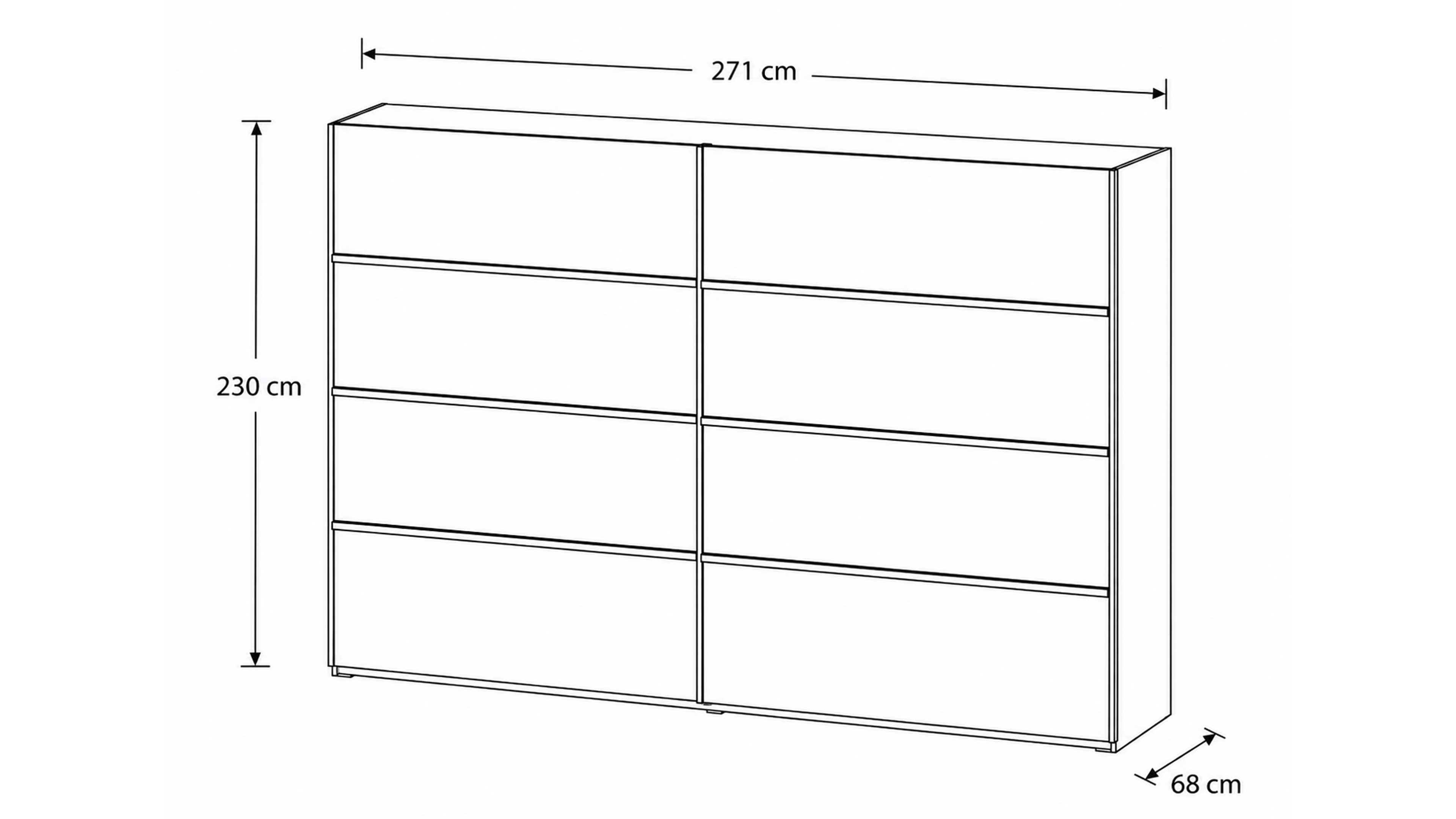 Schlafzimmer mit Schwebetürenschrank und Bett mit Balkeneiche-Furnier und sandfarbenem Mattlack