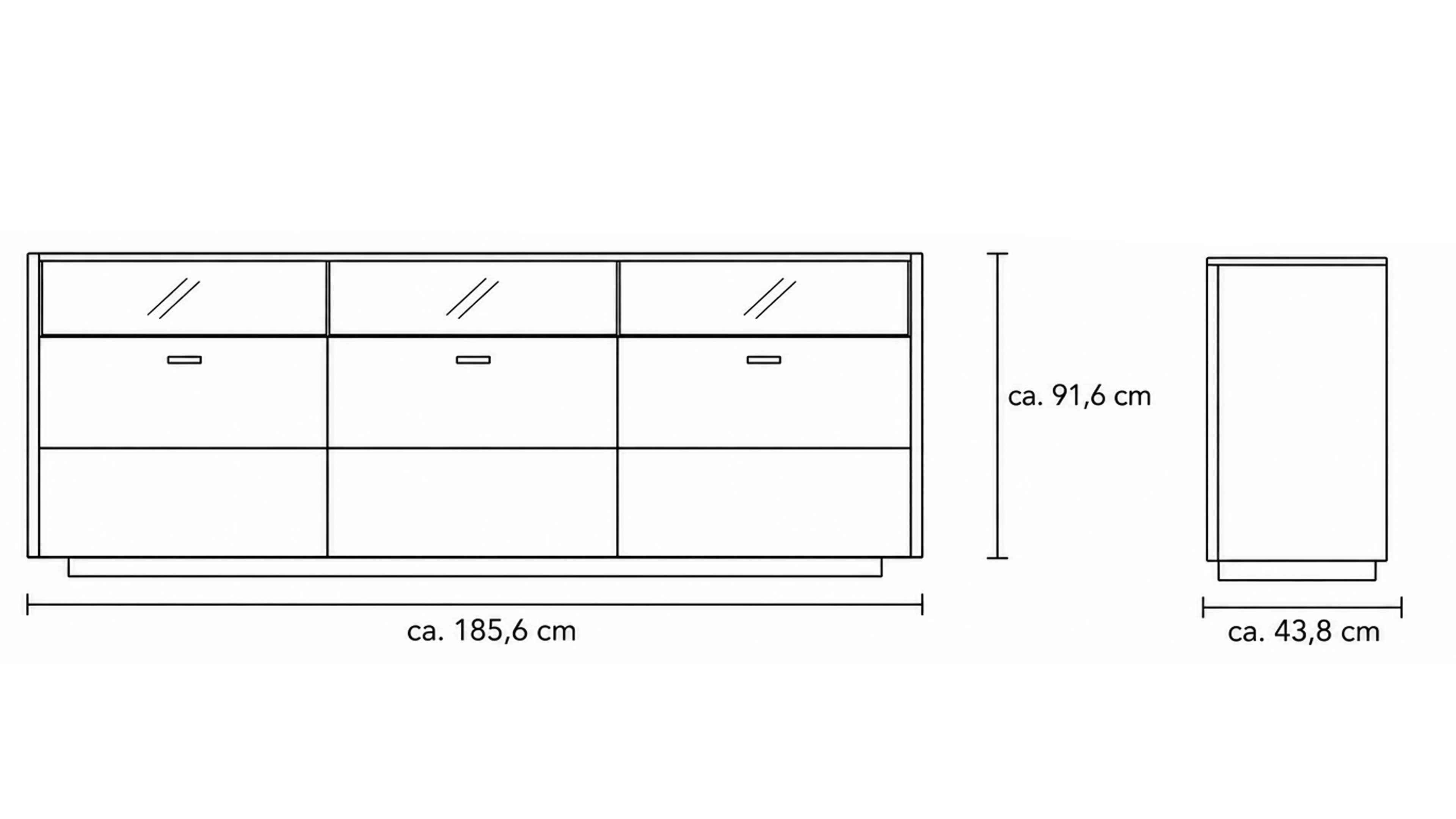 Sideboard mit drei Türen in Asteiche und Schwarzglas
