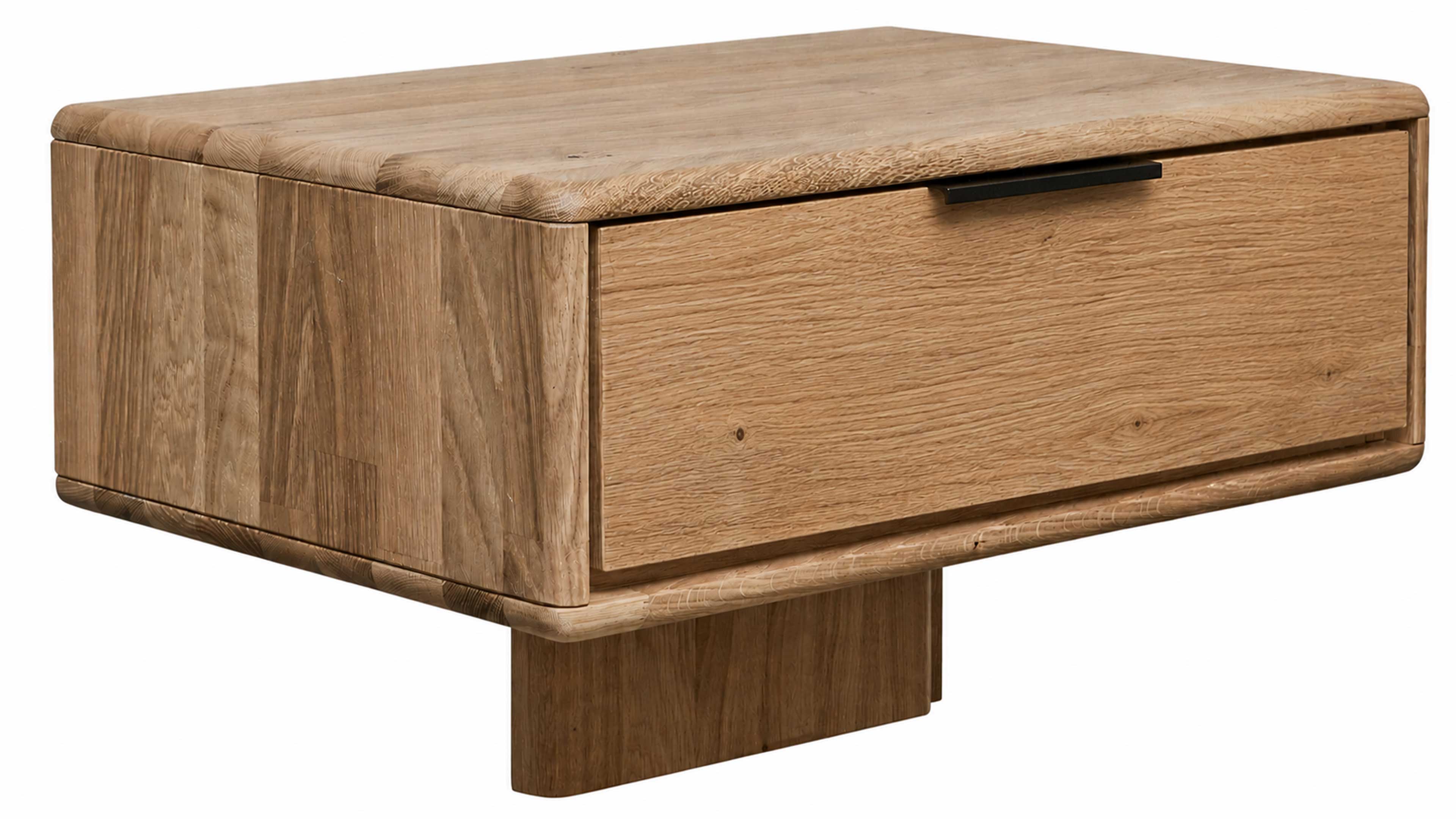 Schlafzimmer in Wildeiche, gepolstertem Kopfteil, Kleiderschrank, Bettgestell und zwei Nachtkonsolen im modernen Look