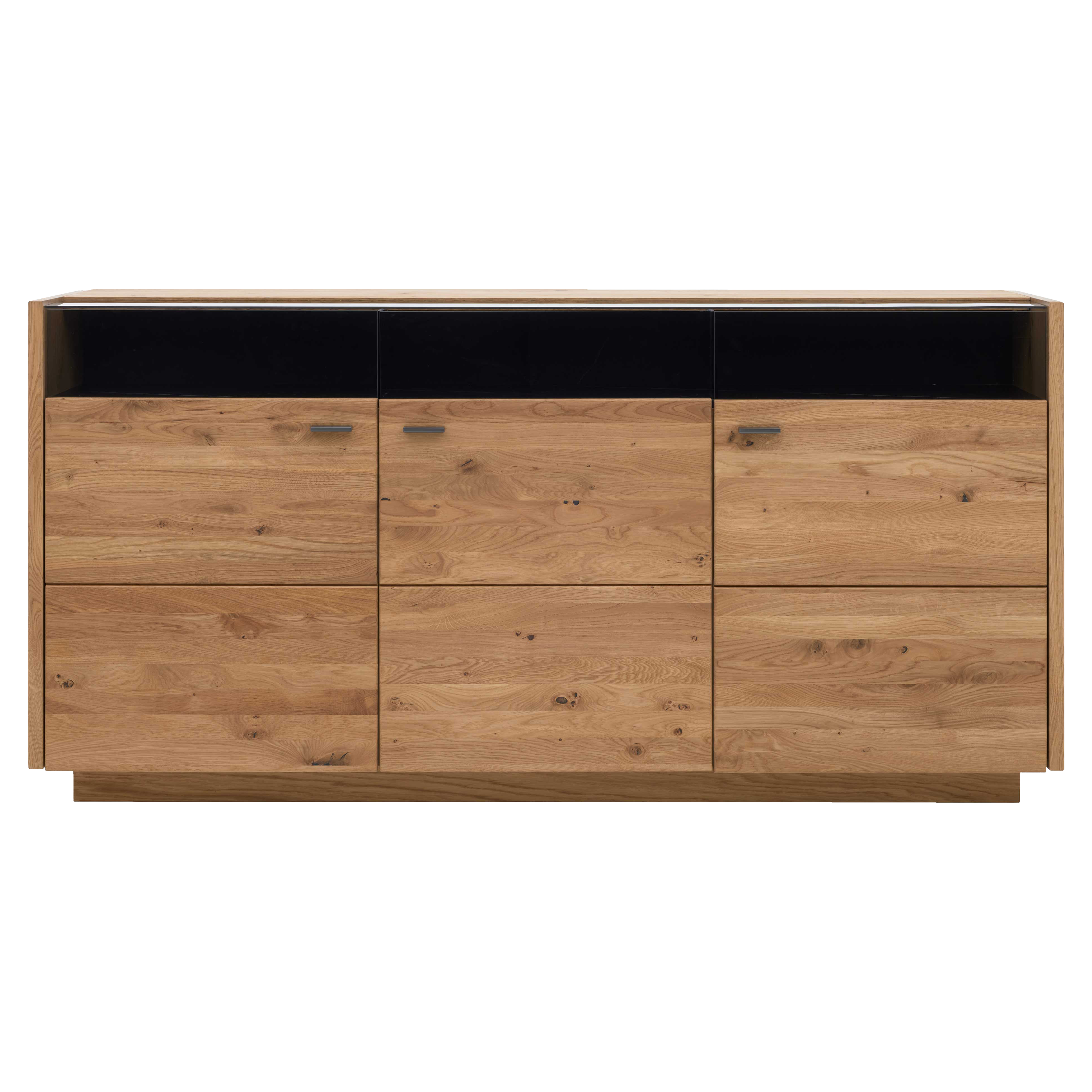 Sideboard mit drei Türen in Asteiche und Schwarzglas
