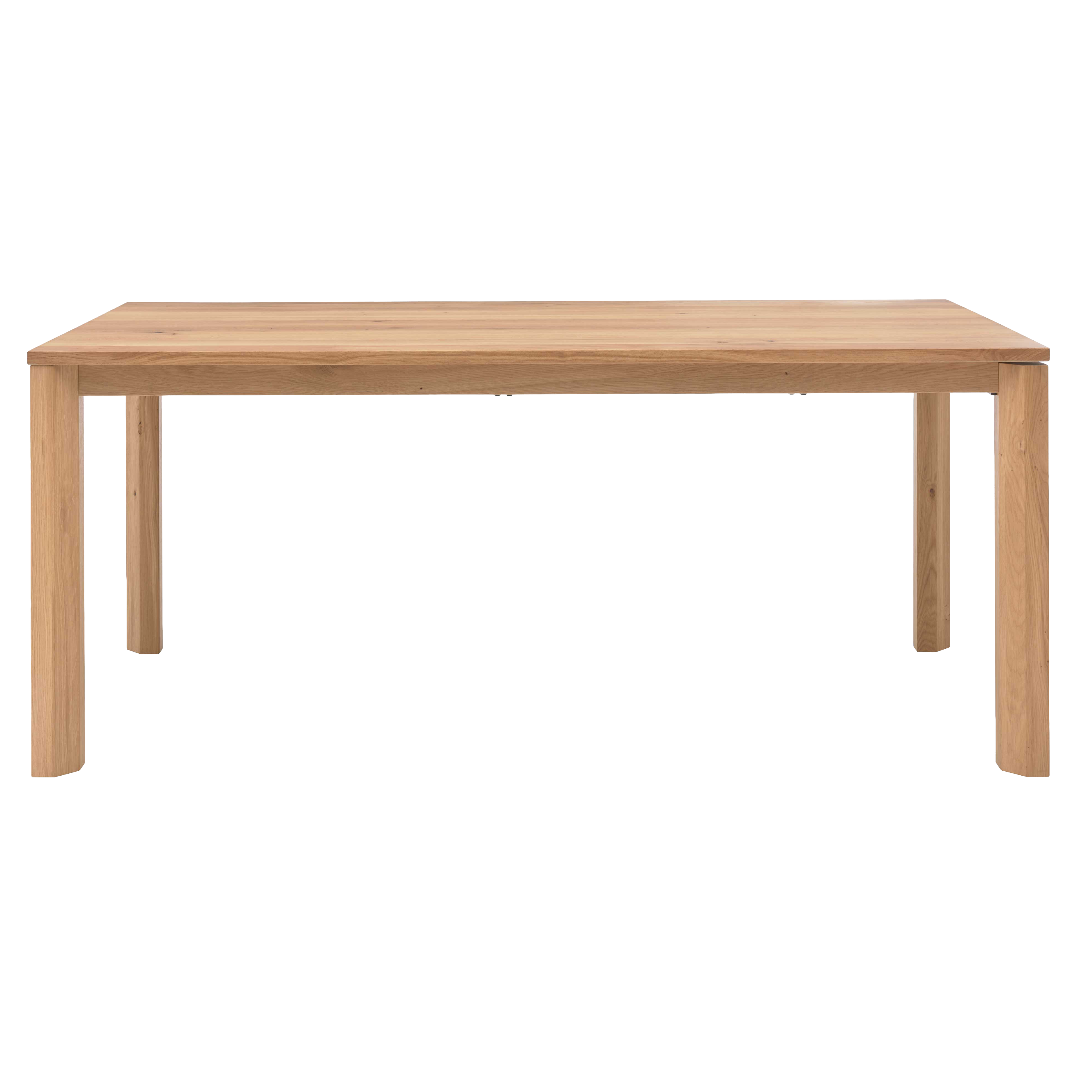 Rechteckiger Tisch aus hellem Holz mit durchgehender Platte, klar sichtbarer Holzmaserung und vier quadratischen Beinen.
