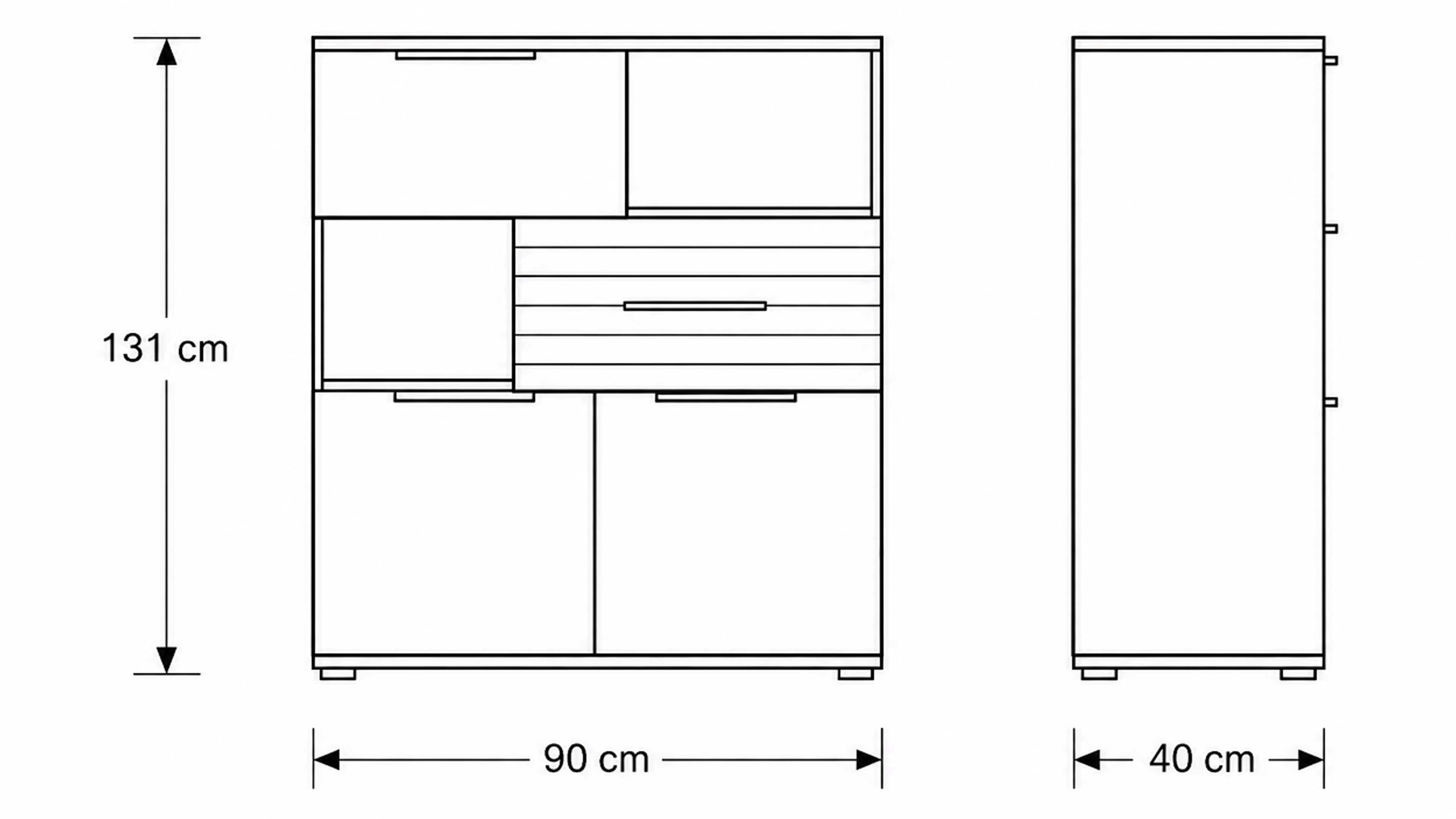 TV-Board, Vitrine und Highboard in Sandbeige & Risseiche Dekor