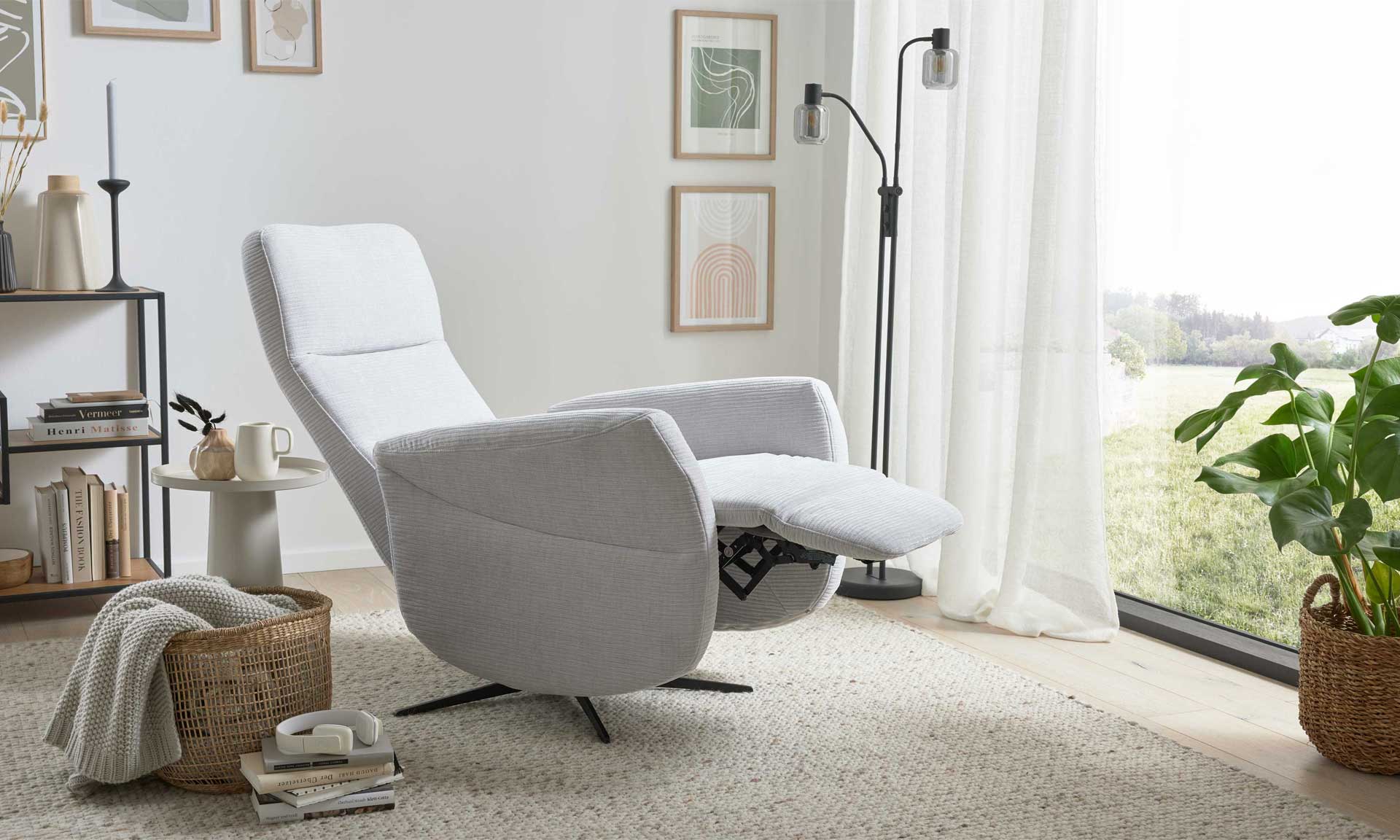 Relaxsessel in silbergrauer Cord-Optik