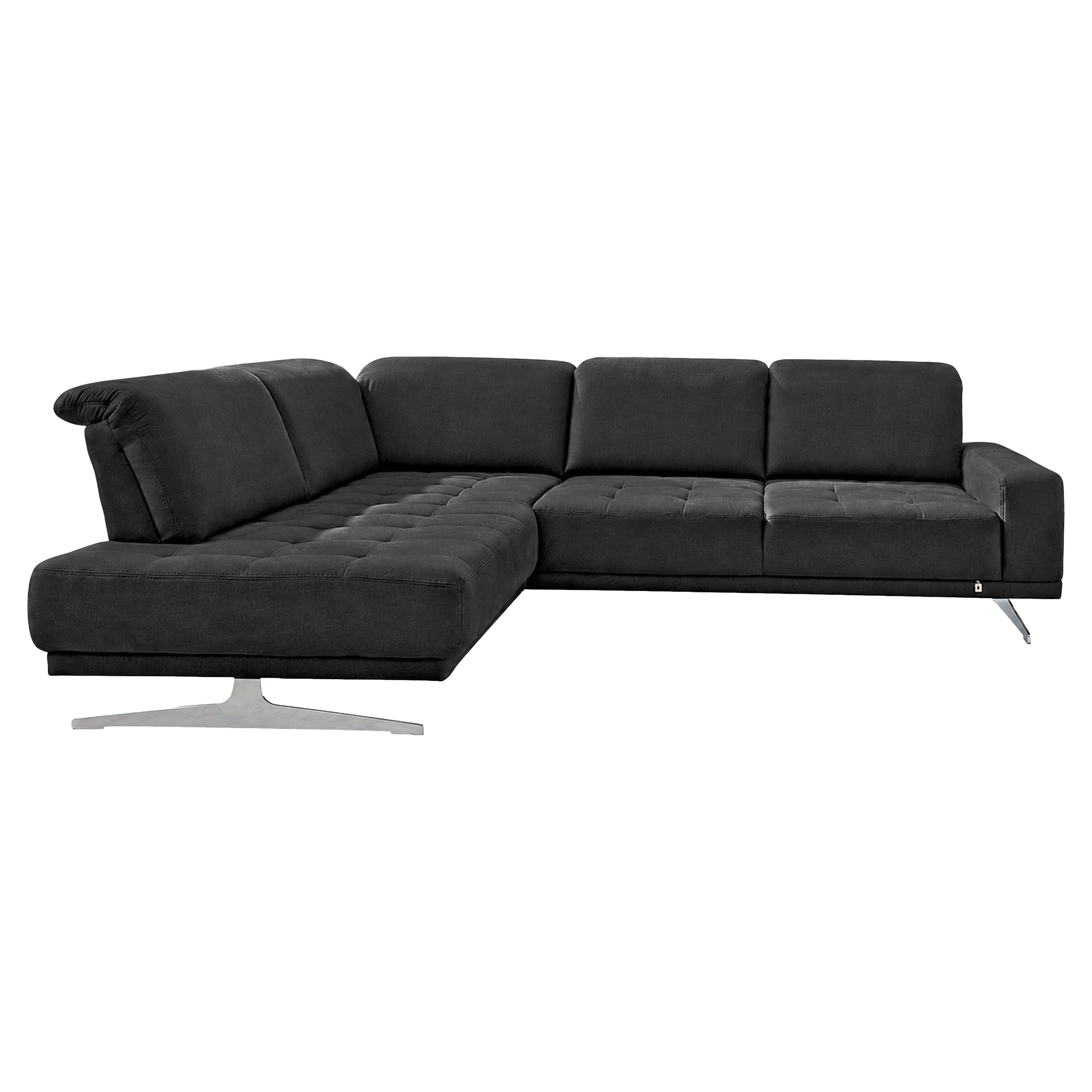 Ecksofa mit schwarzem Stoffbezug und Metallfüßen