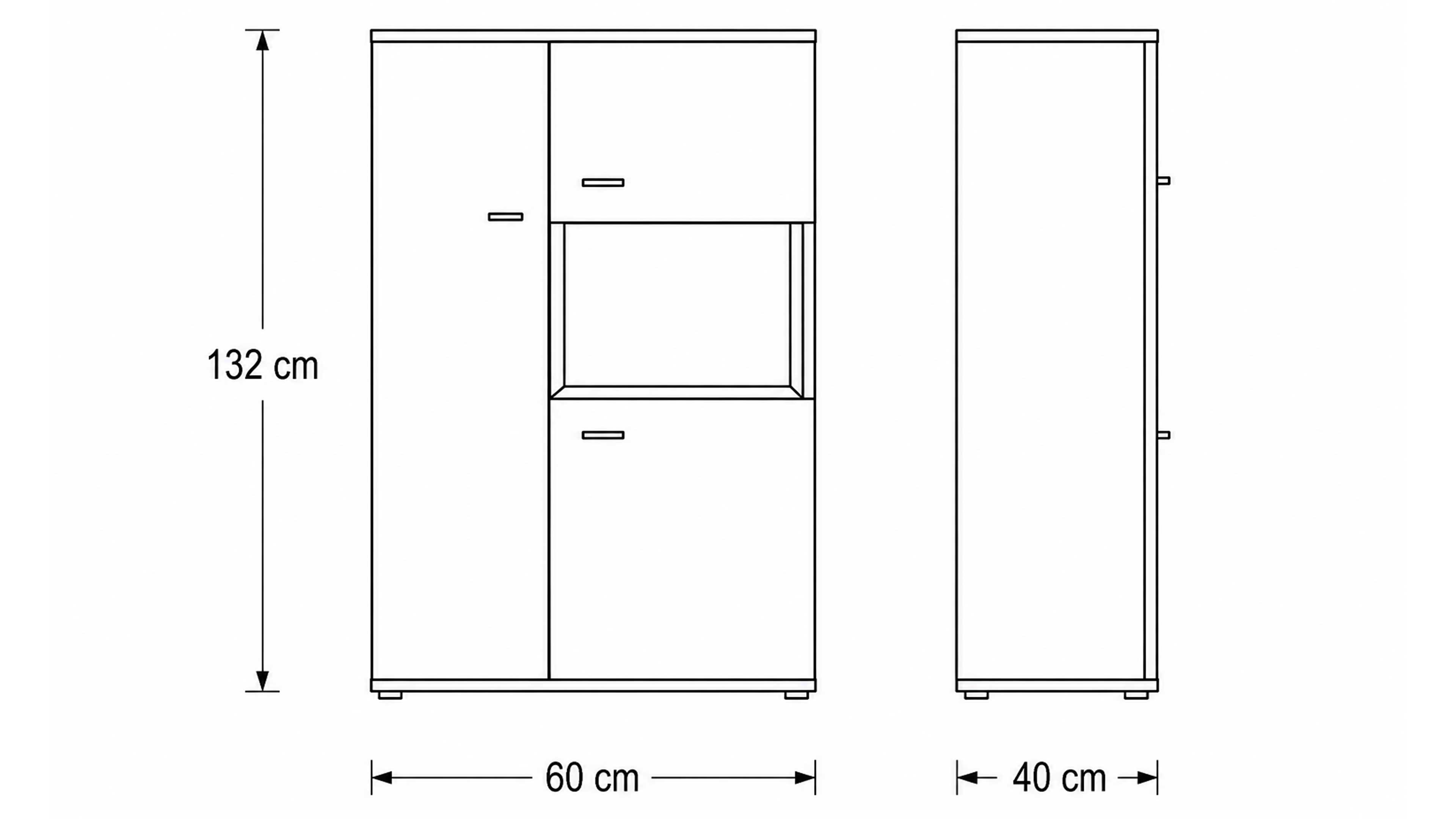 Highboard in Alteiche Dekor mit Türen und Schubladen für modernen Stauraum im Wohnbereich
