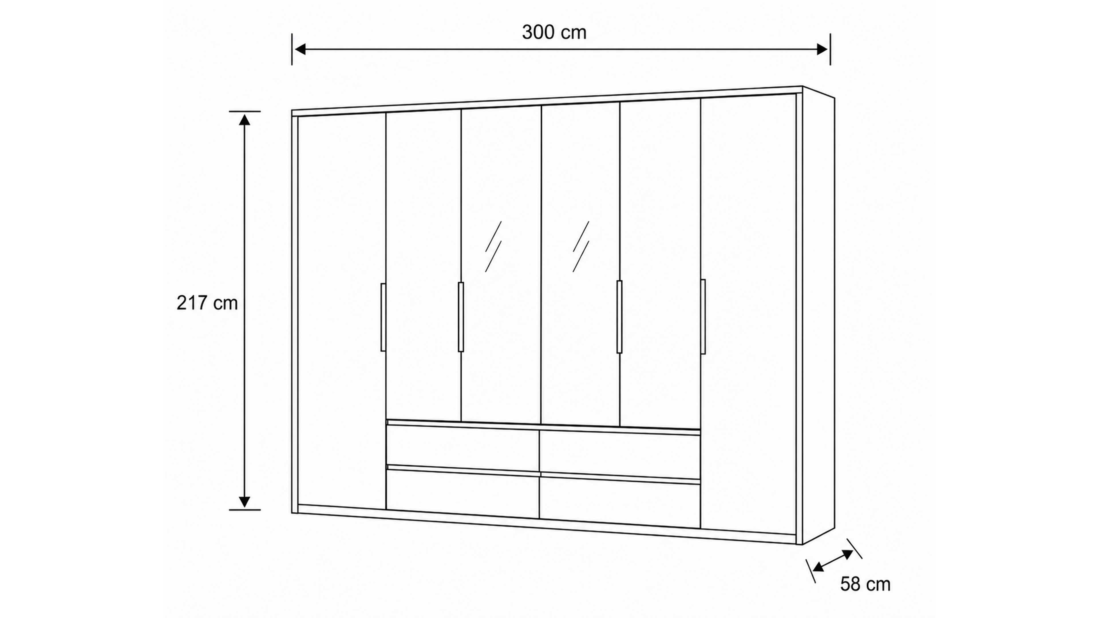 Kleiderschrank in hellem Grau mit Spiegeltüren und Schubladen