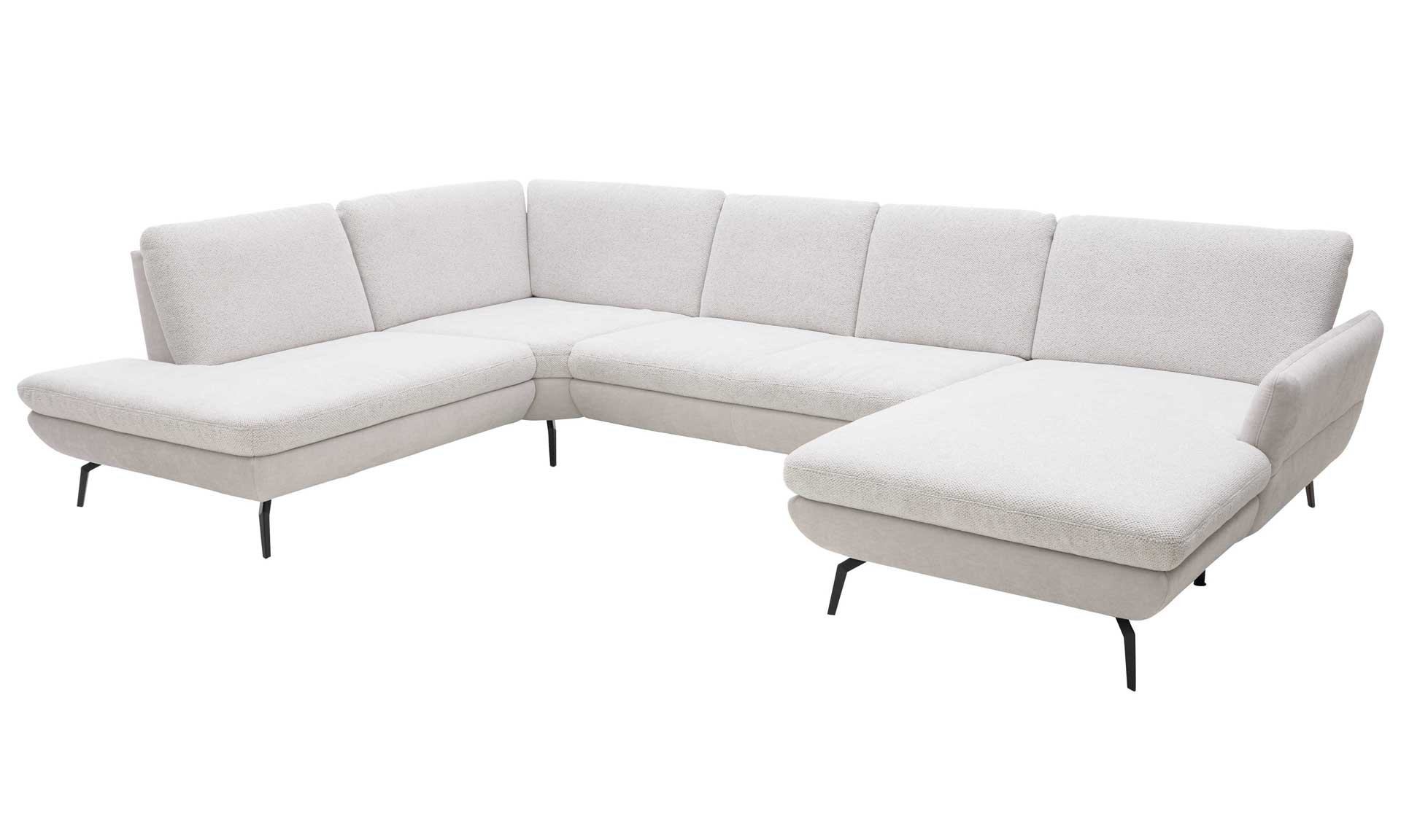 Wohnlandschaft in U-Form mit Stoffkombination in Ecru und Silber