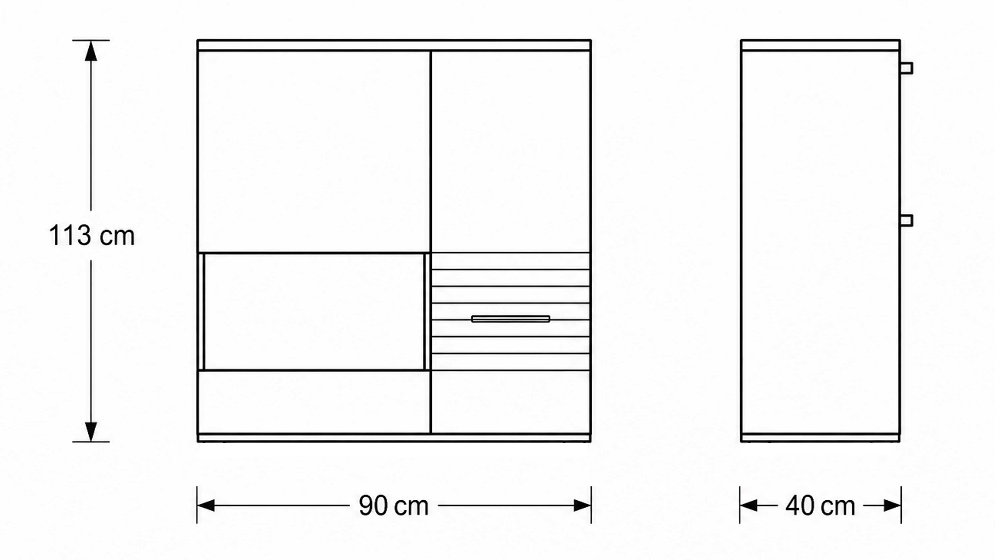 Wohnwand in Risseiche Dekor mit TV-Lowboard, Hängeschrank und Kommode für modernen Stauraum im Wohnzimmer
