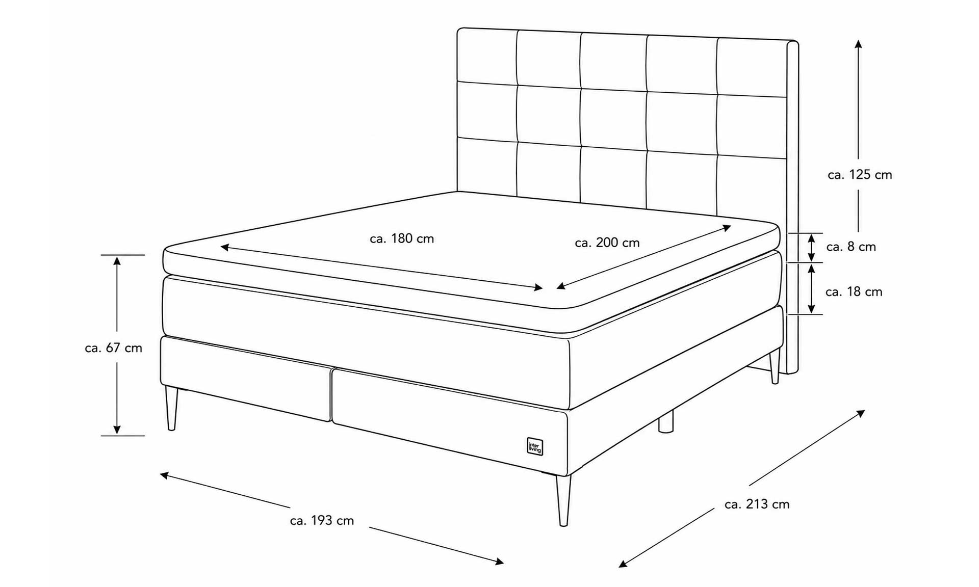 Moosgrünes Boxspringbett mit extra hohem Kopfteil und stoffbezogenen Matratzen