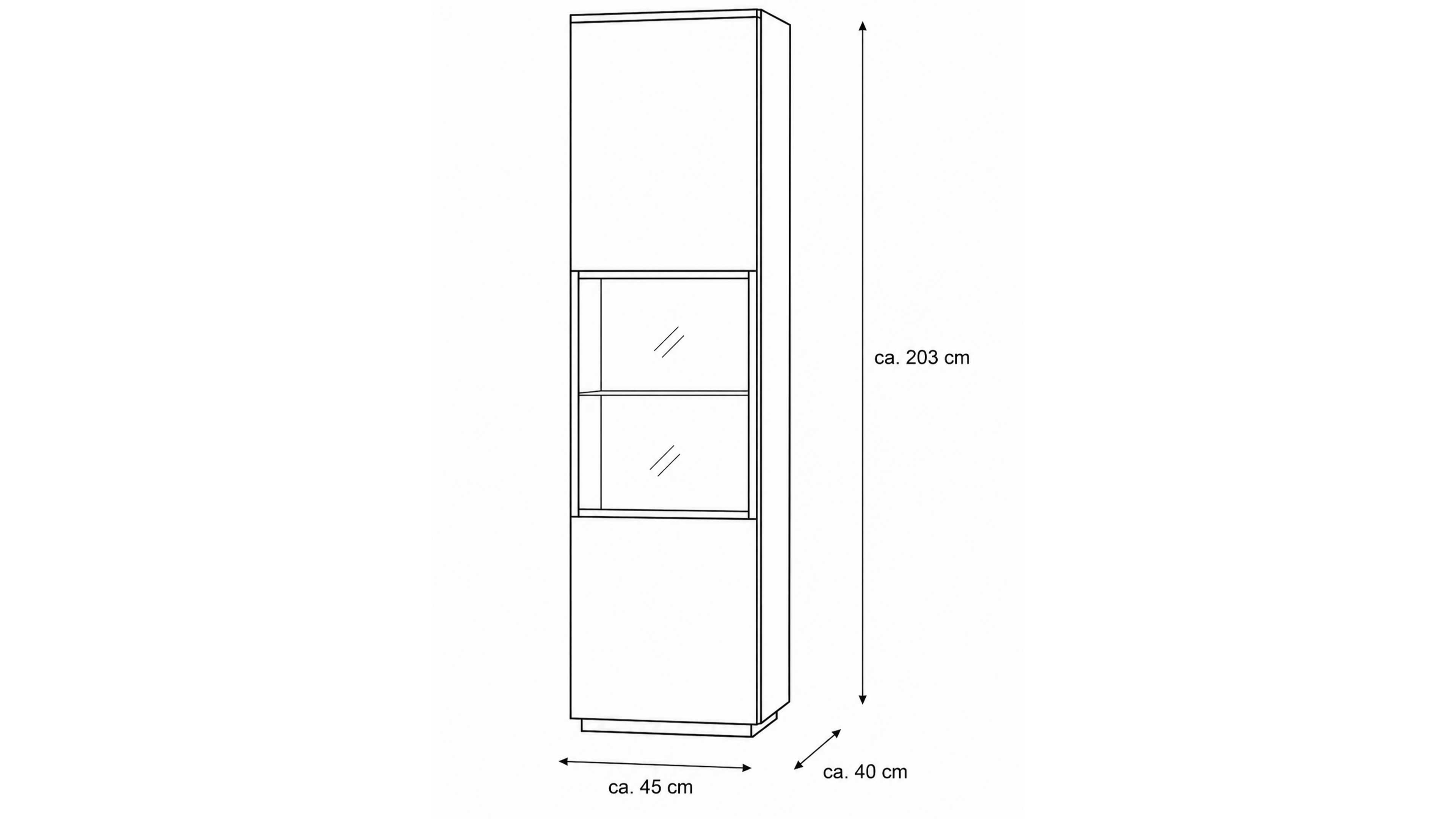 Vitrine in Wolfram Grey mit Spaltholz-Optik und Parsolglas