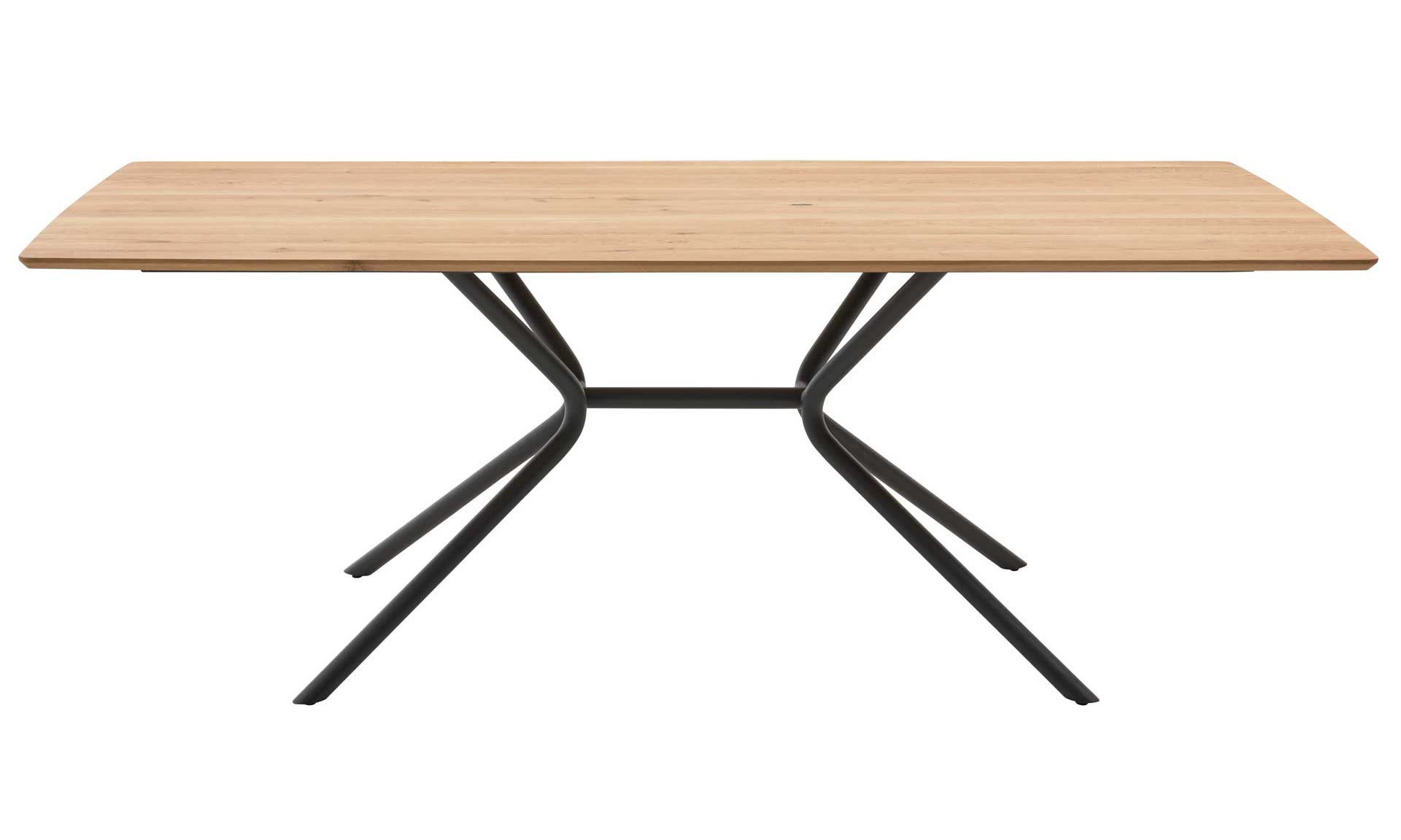 Esstisch mit heller Wildeiche und schwarzem Metallgestell im Industrial-Stil