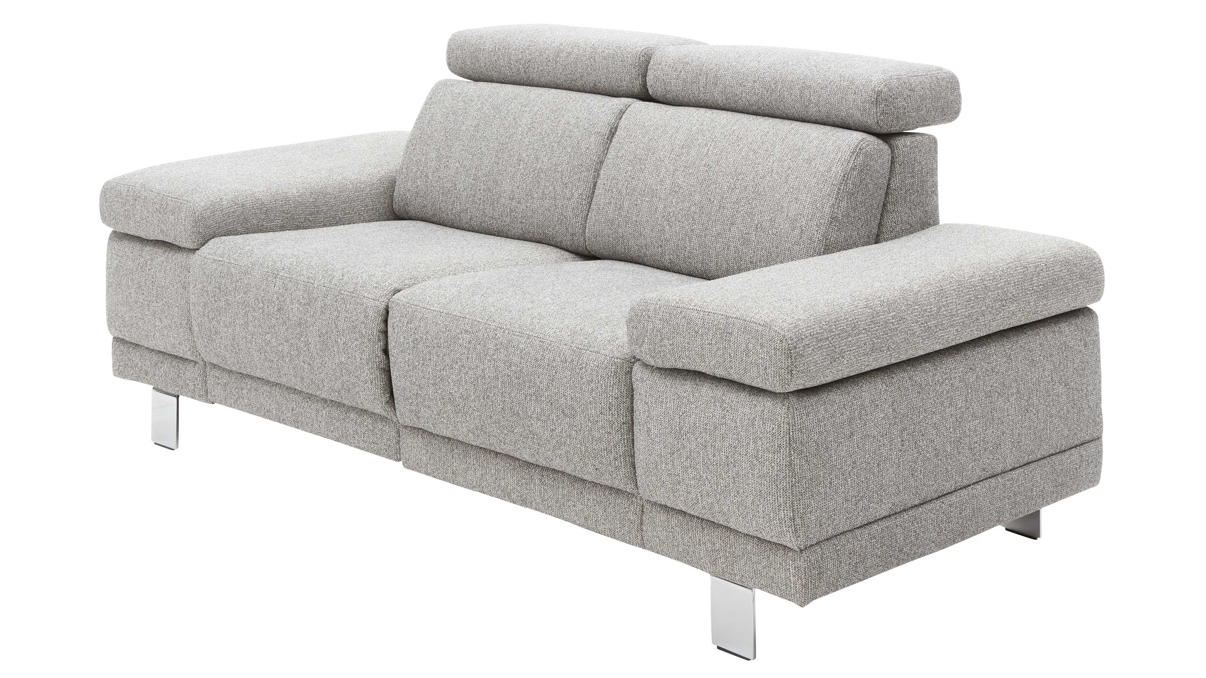 Stahlgraues Zweisitzer-Sofa mit glänzenden Metallfüßen