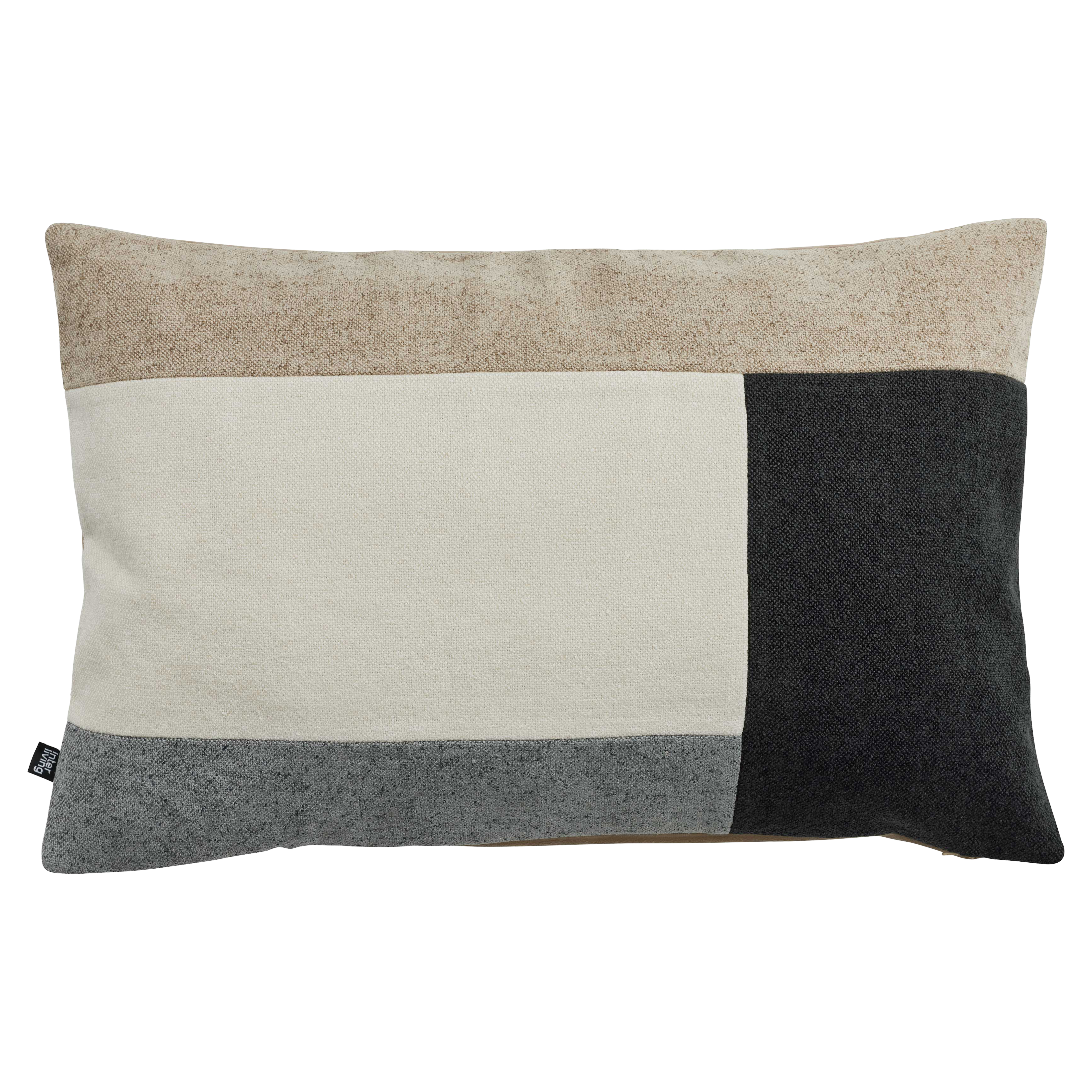 Rechteckiges Zierkissen mit heller Oberfläche und grauem Mittelstreifen, geeignet für Sofa oder Bett als dezentes Wohnaccessoire