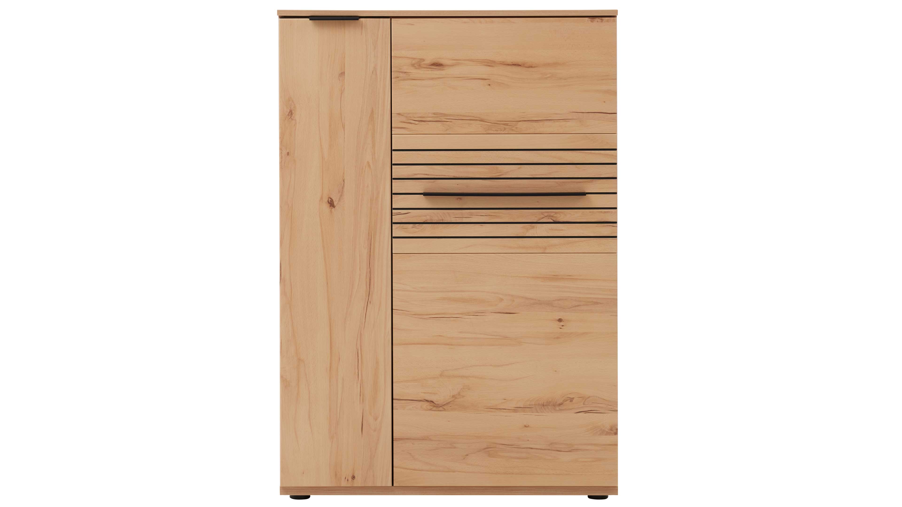 Kompaktes Highboard in Risseiche Dekor mit Türen und Schubladen für zusätzlichen Stauraum im Wohnbereich