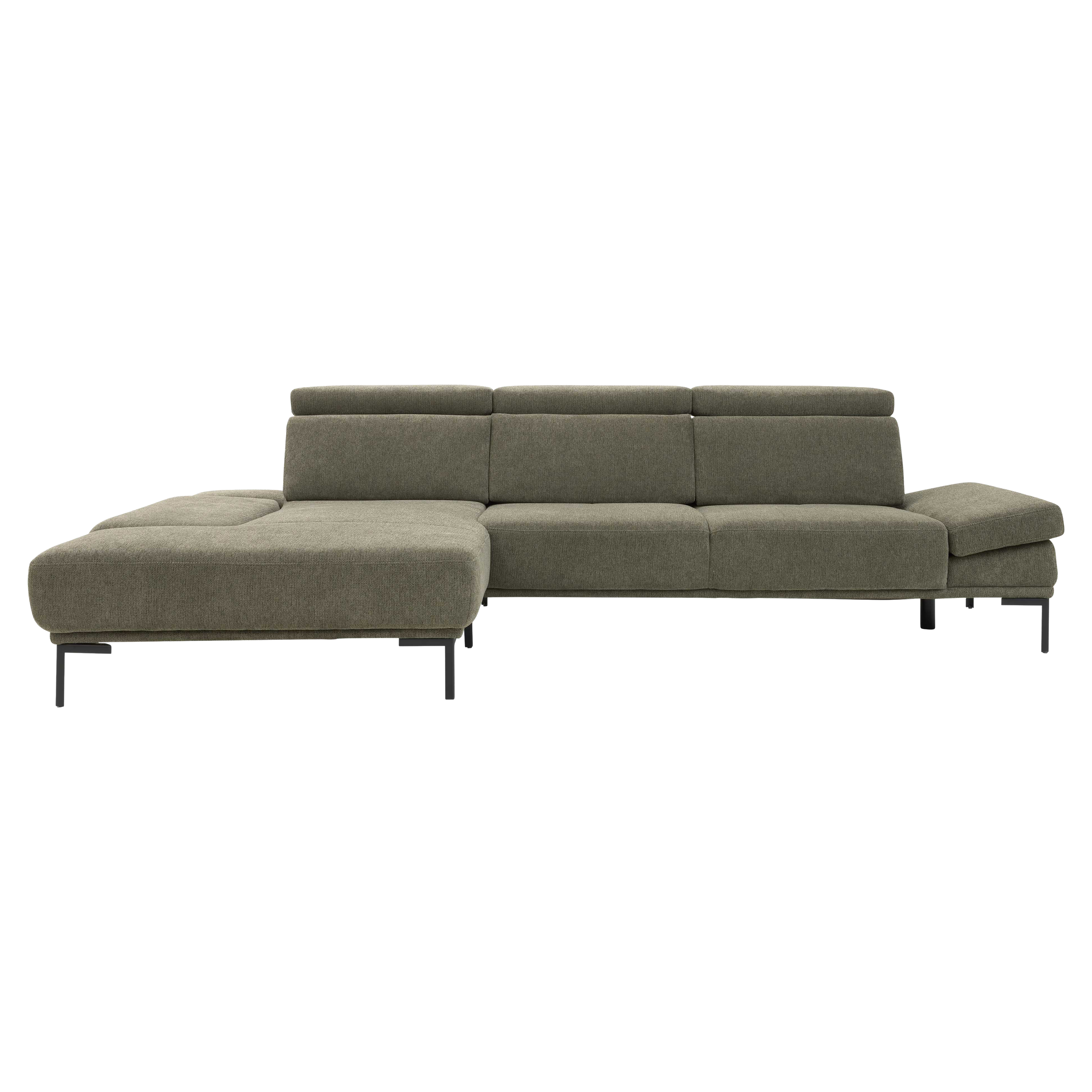 Jagdgrünes Ecksofa mit schwarzen Metallfüßen