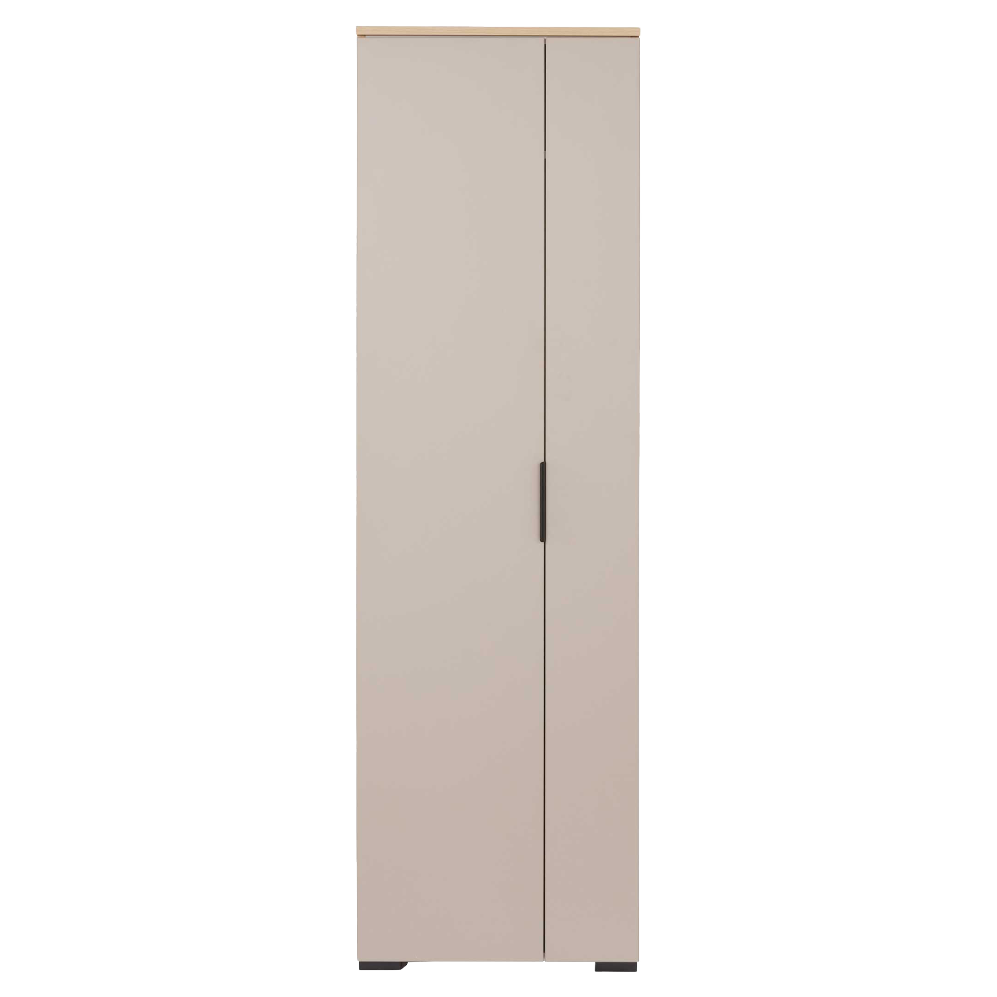 Schmaler Garderobenschrank in hellem Dekor mit modernem Design und dezentem Griffdetail