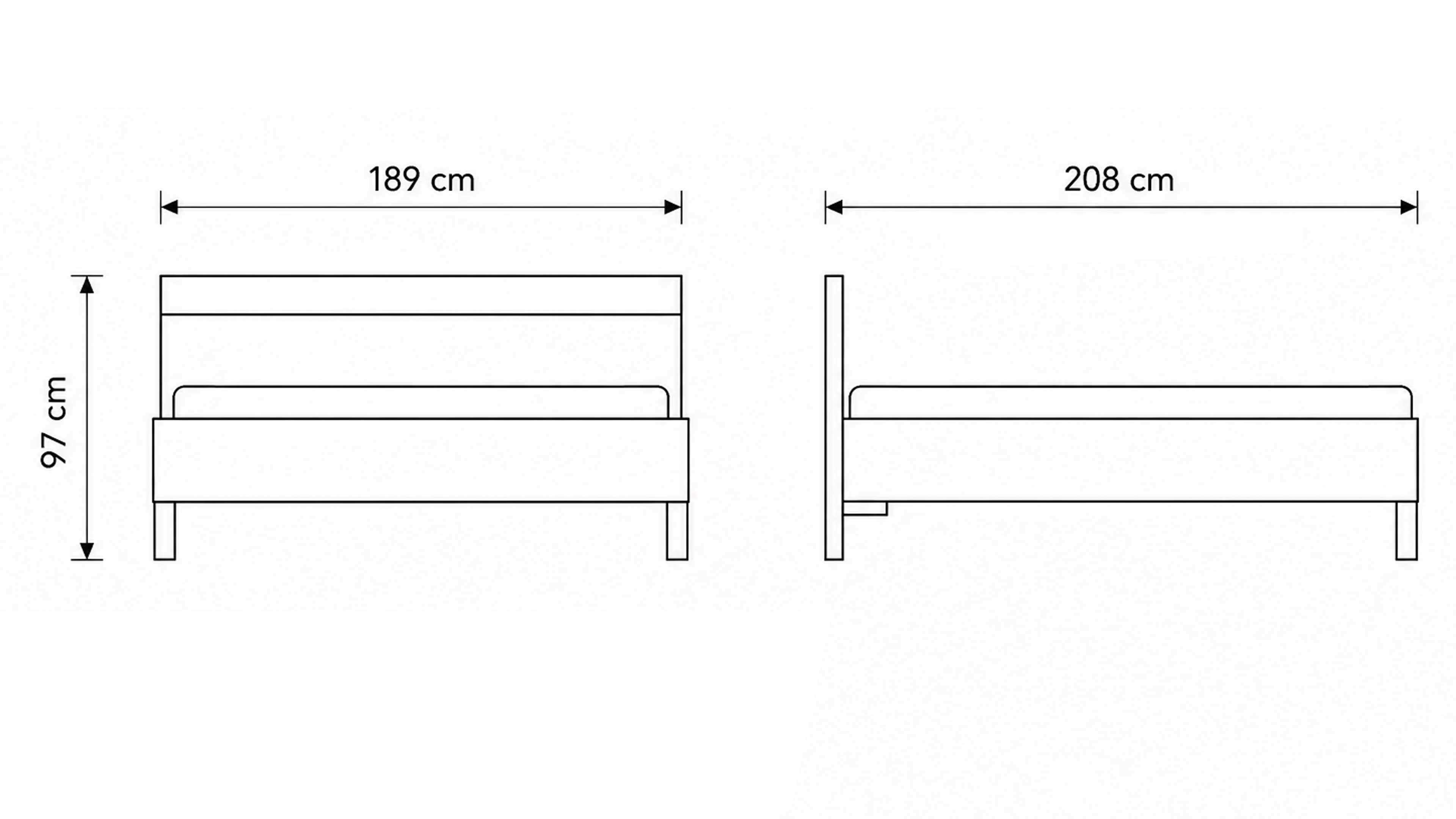Bettgestell in Bianco-Eiche-Nachbildung mit Riffholz-Kopfteil und Metallfüßen für modernes Schlafzimmerdesign