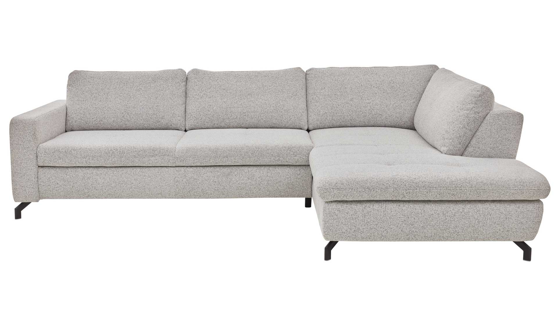 Ecksofa mit Stoffbezug in Ecru und schwarzen Metallfüßen