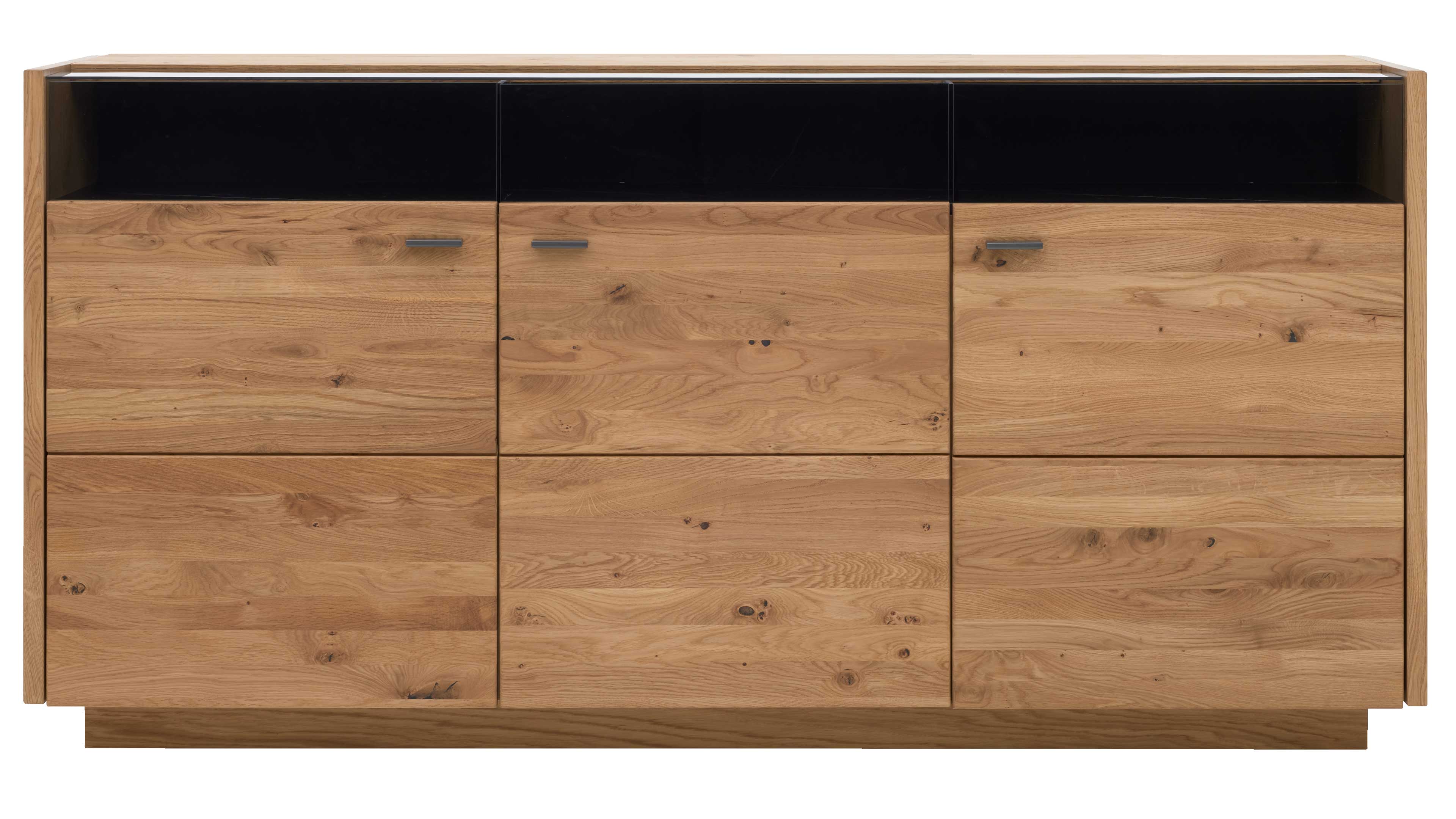 Sideboard mit drei Türen in Asteiche und Schwarzglas
