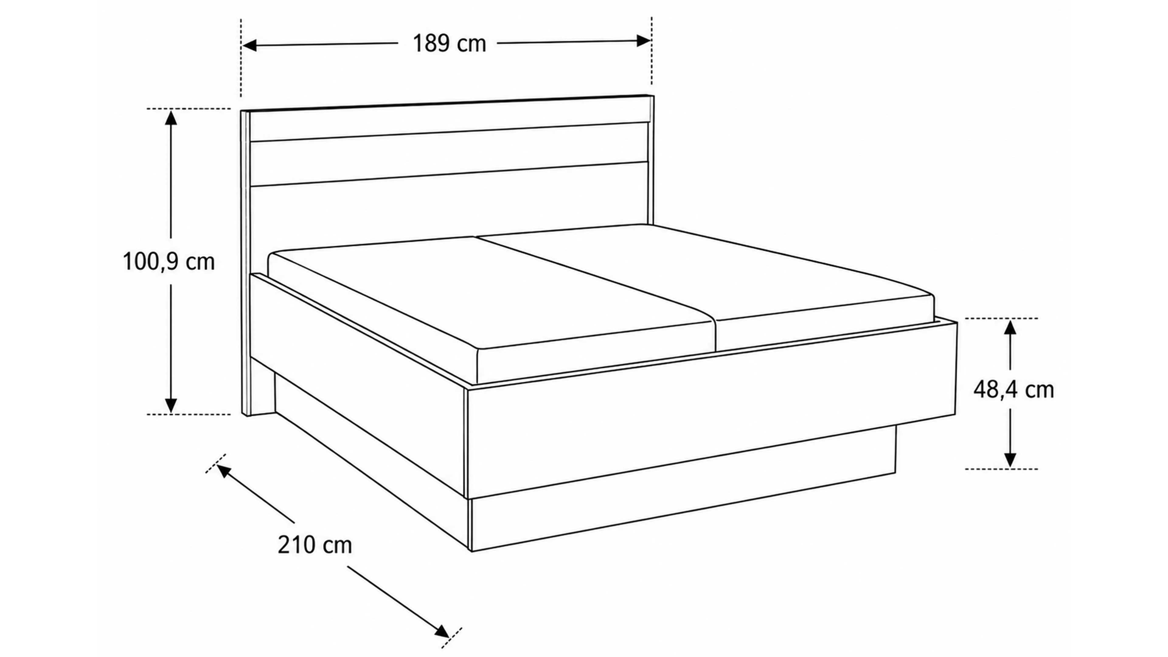 Doppelbett mit schwebender Gestell-Optik in Balkeneiche-Furnier