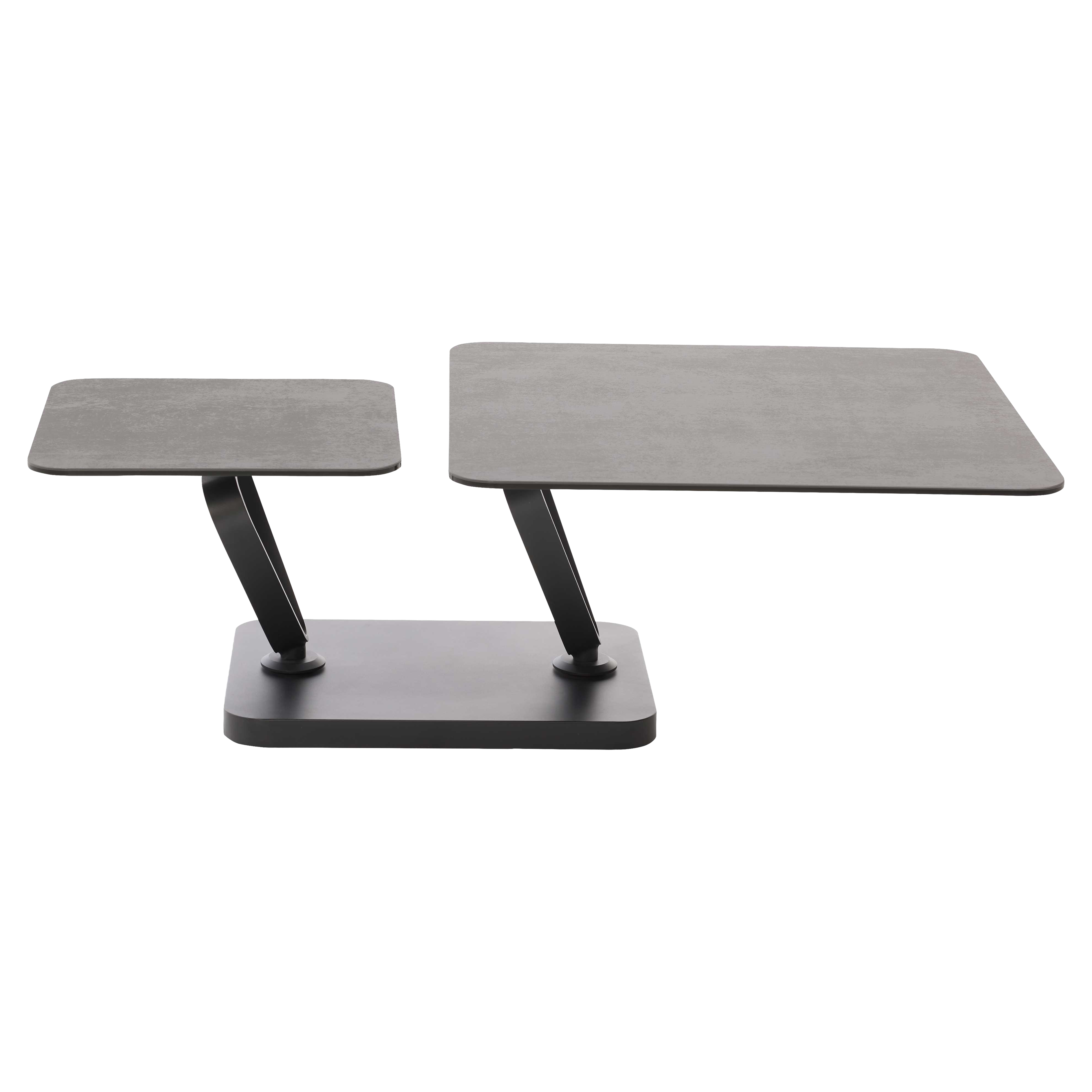 Couchtisch mit schwenkbaren Keramikplatten und schwarzem Sockel