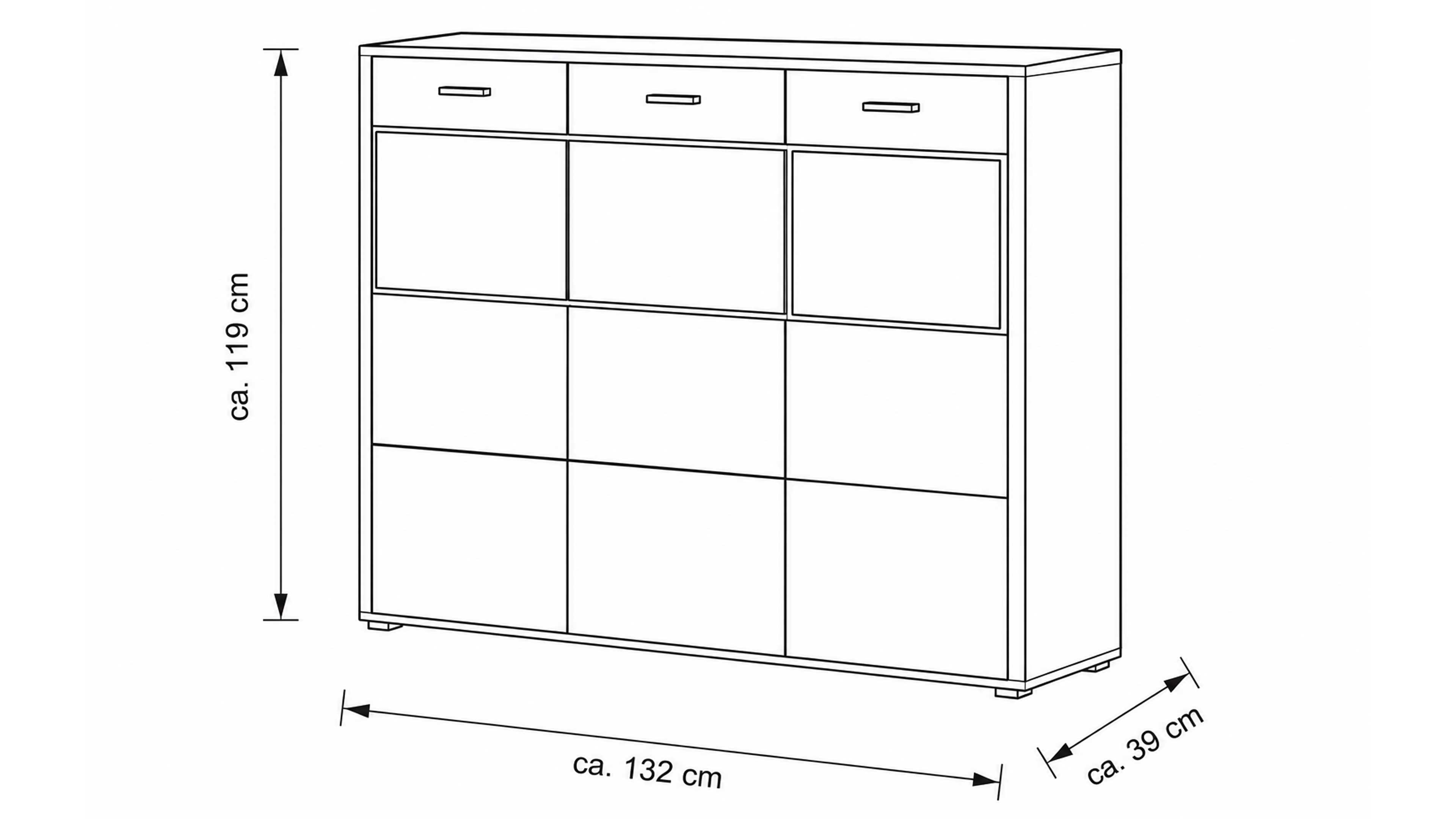 Highboard mit Vitrinenfach in Wildeiche und Akzenten in Steinfurnier