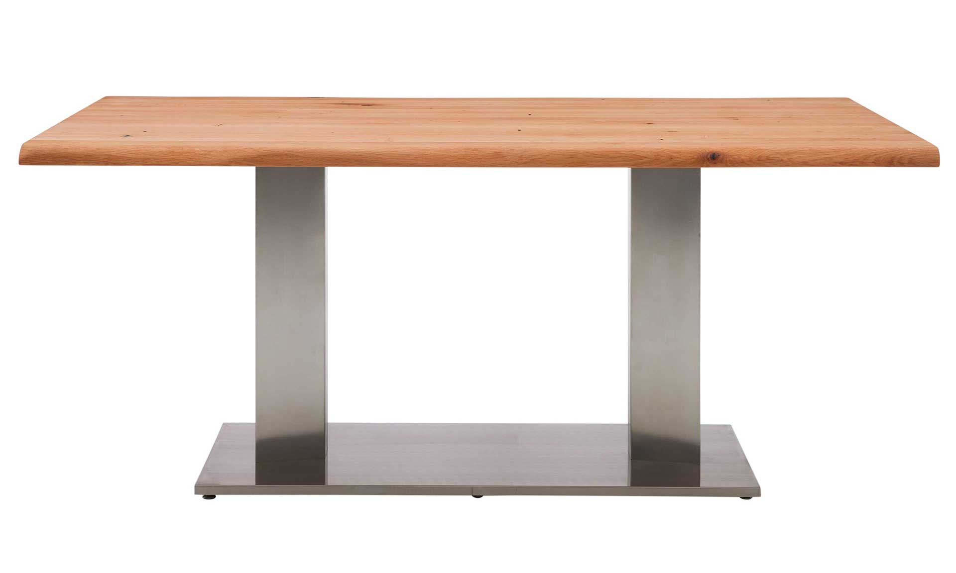 Esstisch mit massiver Holzplatte aus heller Eiche und Edelstahlgestell