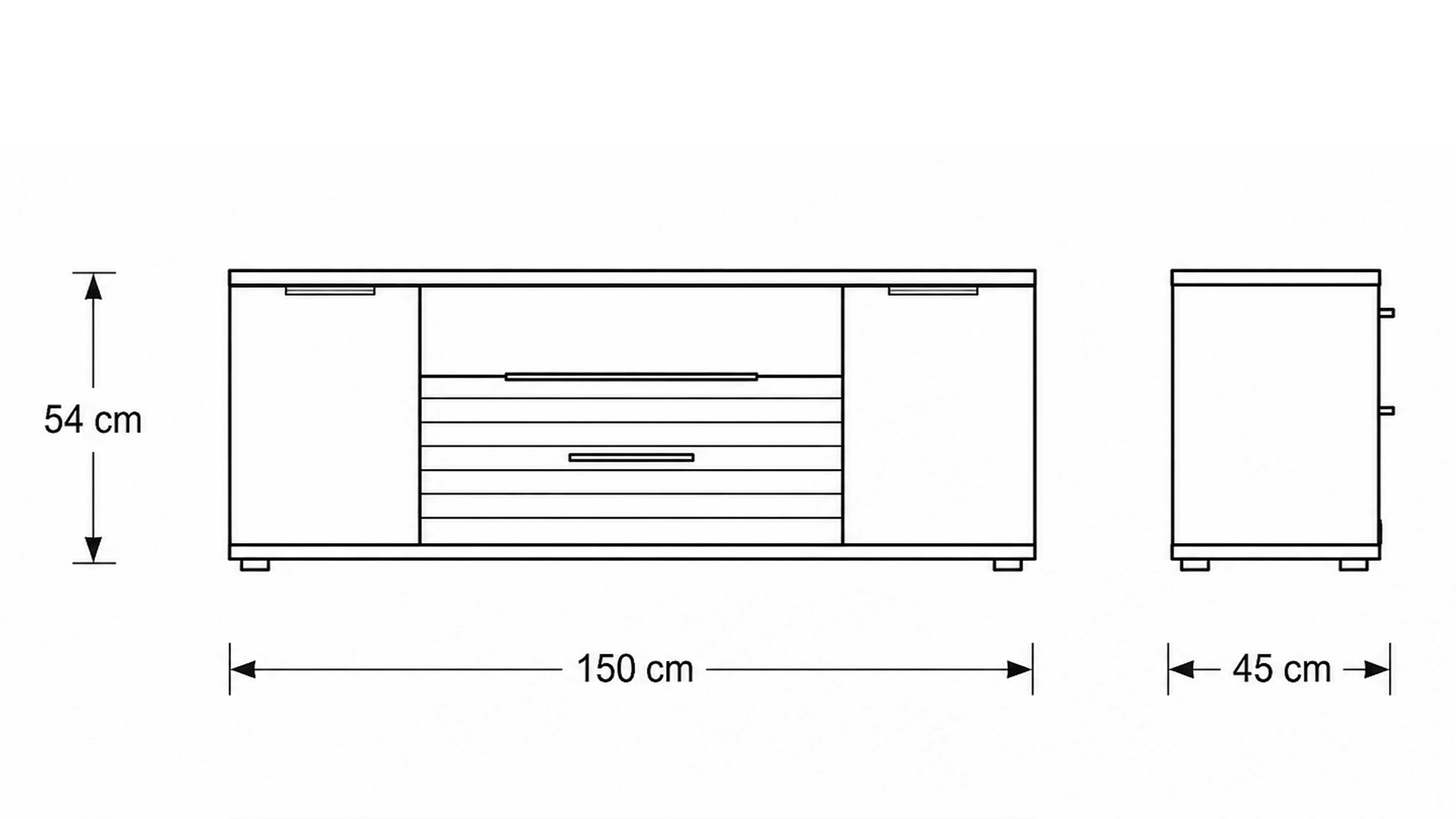 Wohnwand in Risseiche Dekor mit TV-Lowboard, Vitrine und Wandboard für modernen Stauraum im Wohnzimmer
