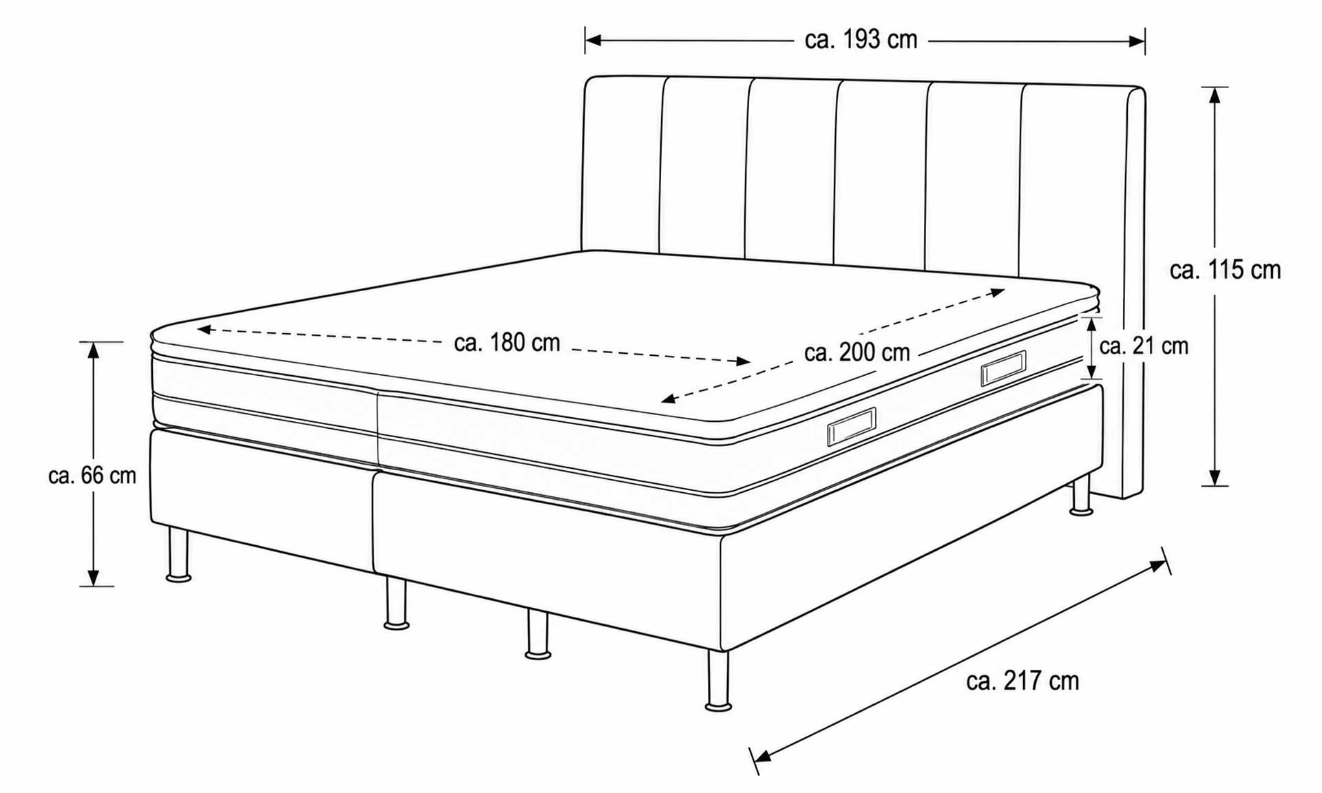 IL1418 Boxspringbett Feincord silver Skizze