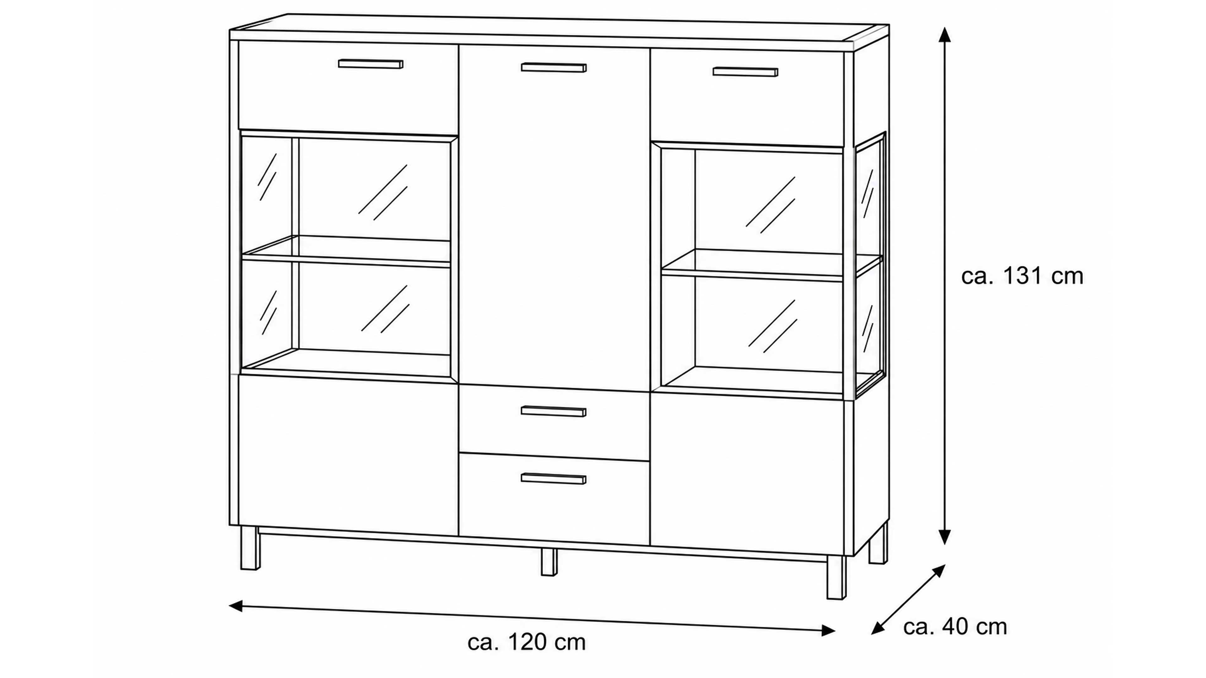 Highboard in Wolfram Grey mit Spaltholz-Optik und Parsolglas