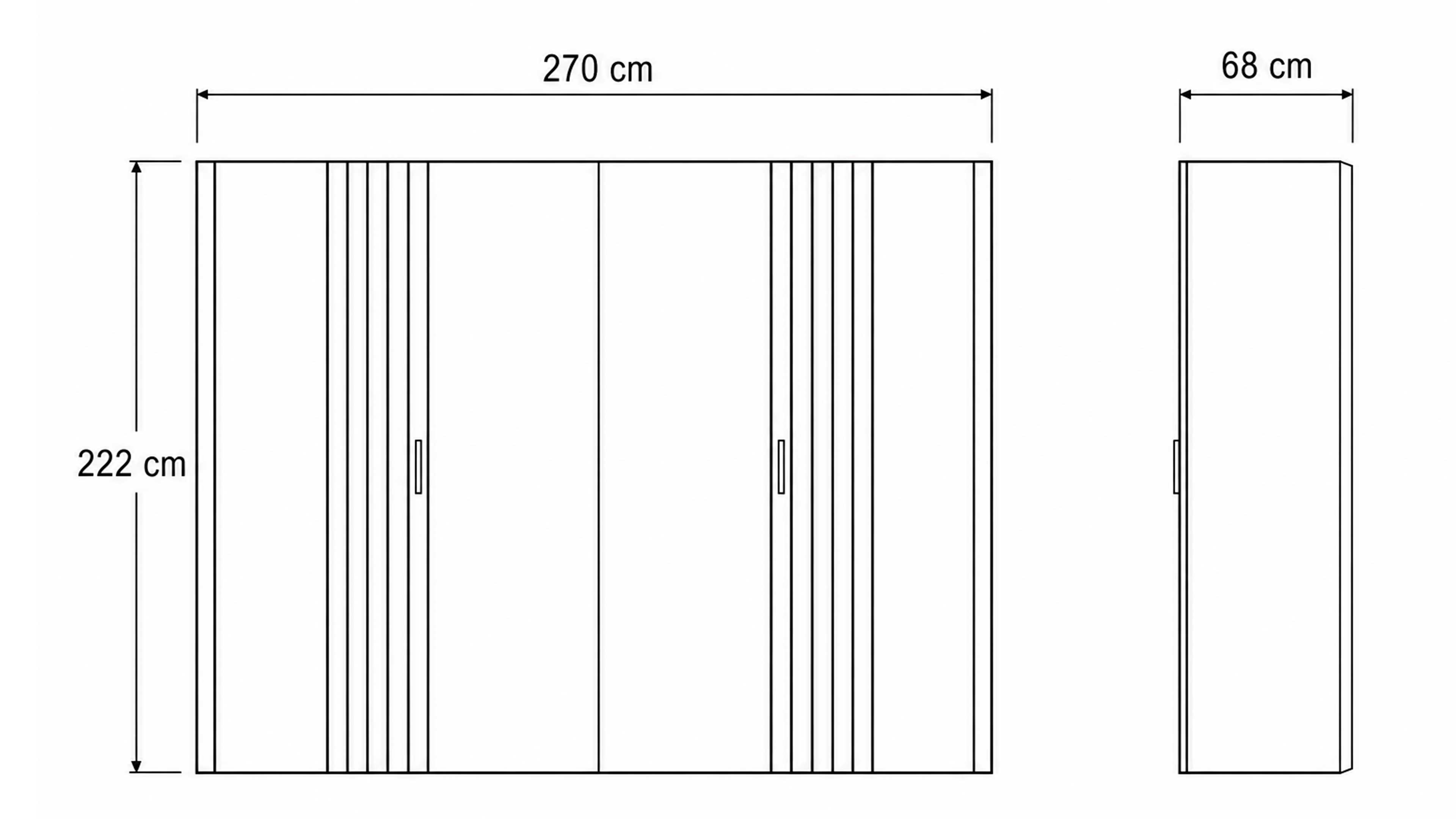 Schwebetürenschrank mit Schwarzglasfronten und senkrechten Eiche-Applikationen