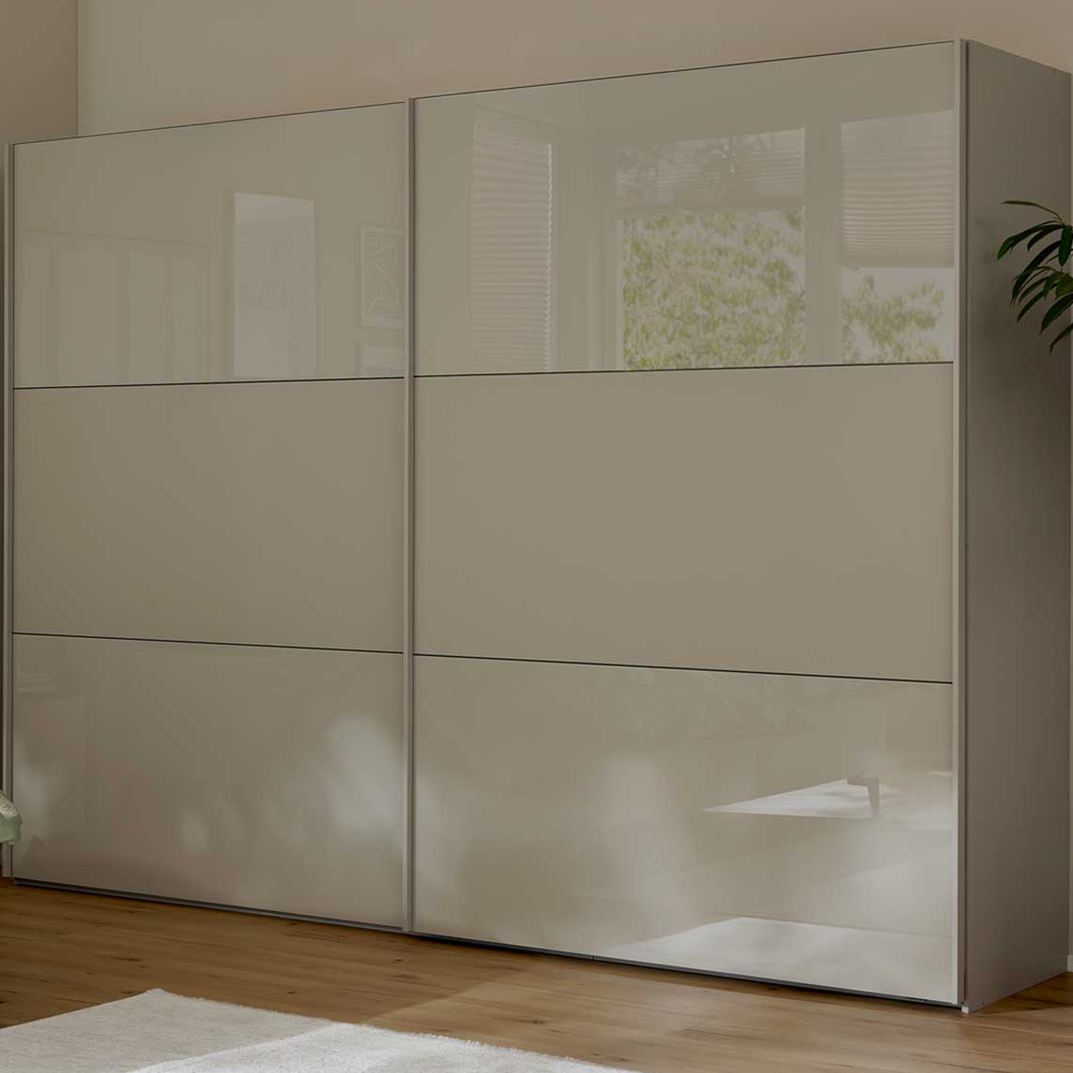 Schwebetürenschrank, 2trg. 300x217cm, Type 717_H04 Kieselgrau/ Glas Kieselgrau