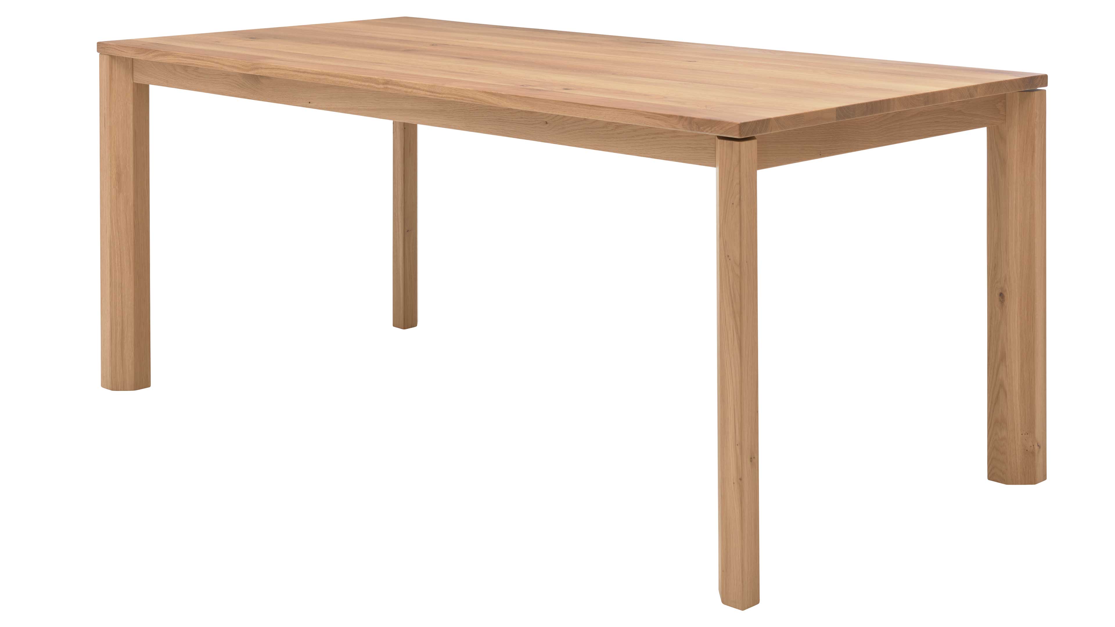 Rechteckiger Tisch aus hellem Holz mit durchgehender Platte, vier quadratischen Beinen und sichtbarer Holzmaserung.