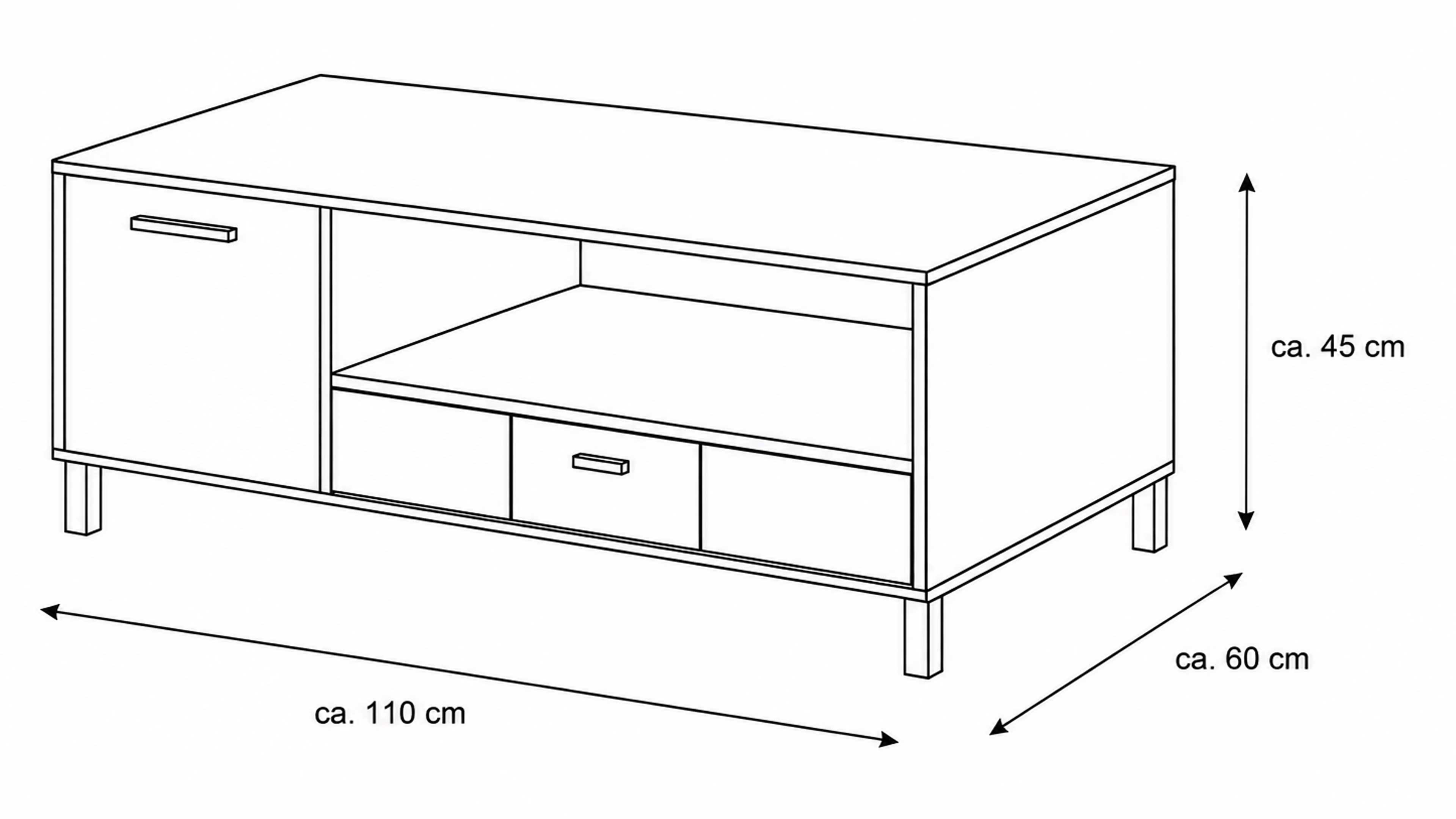 Couchtisch in Wolfram Grey mit Spaltholz-Optik und Stauraum