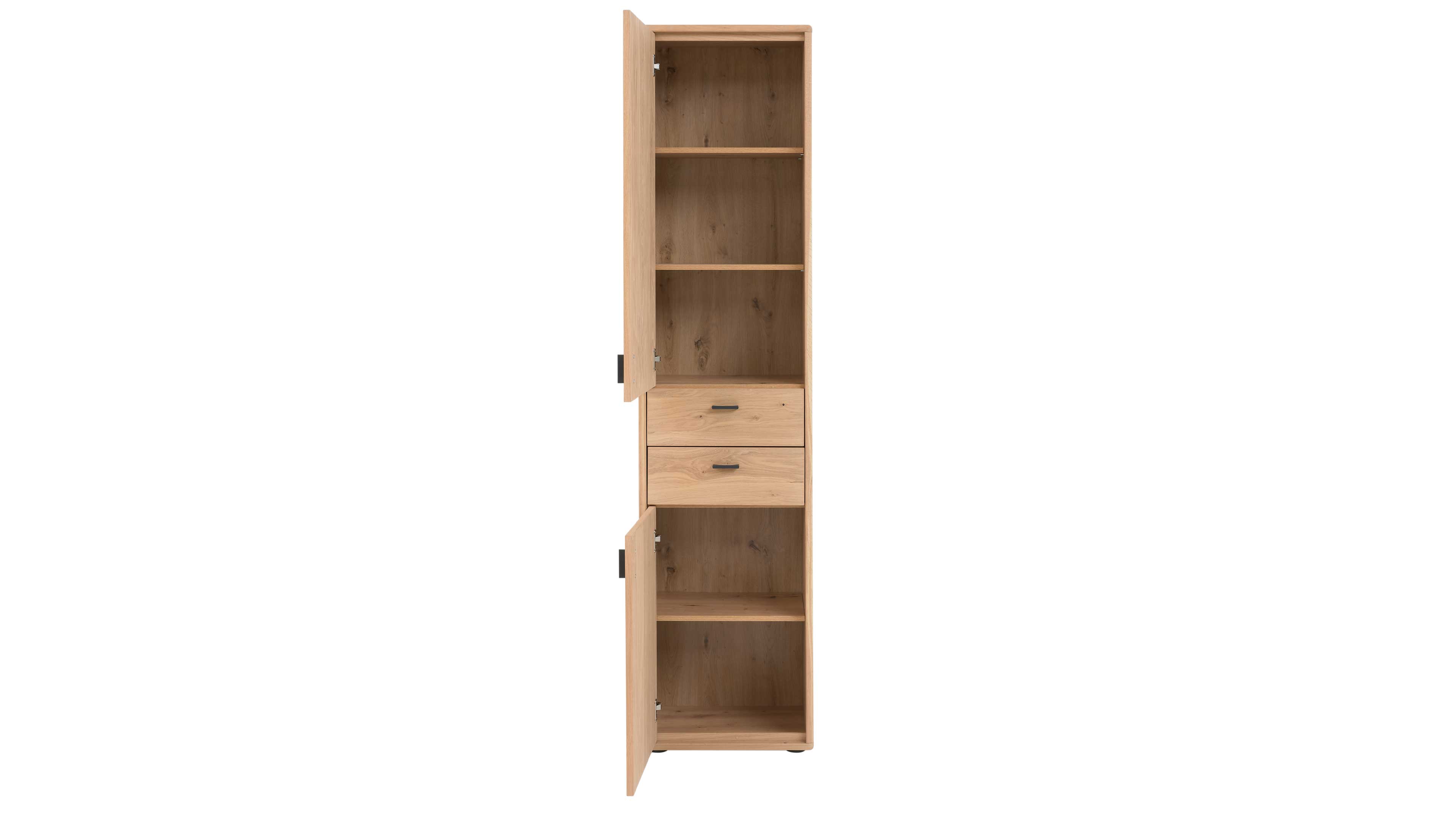 Stauraumschrank mit Eichefurnier, zwei Türen und zwei Schubladen