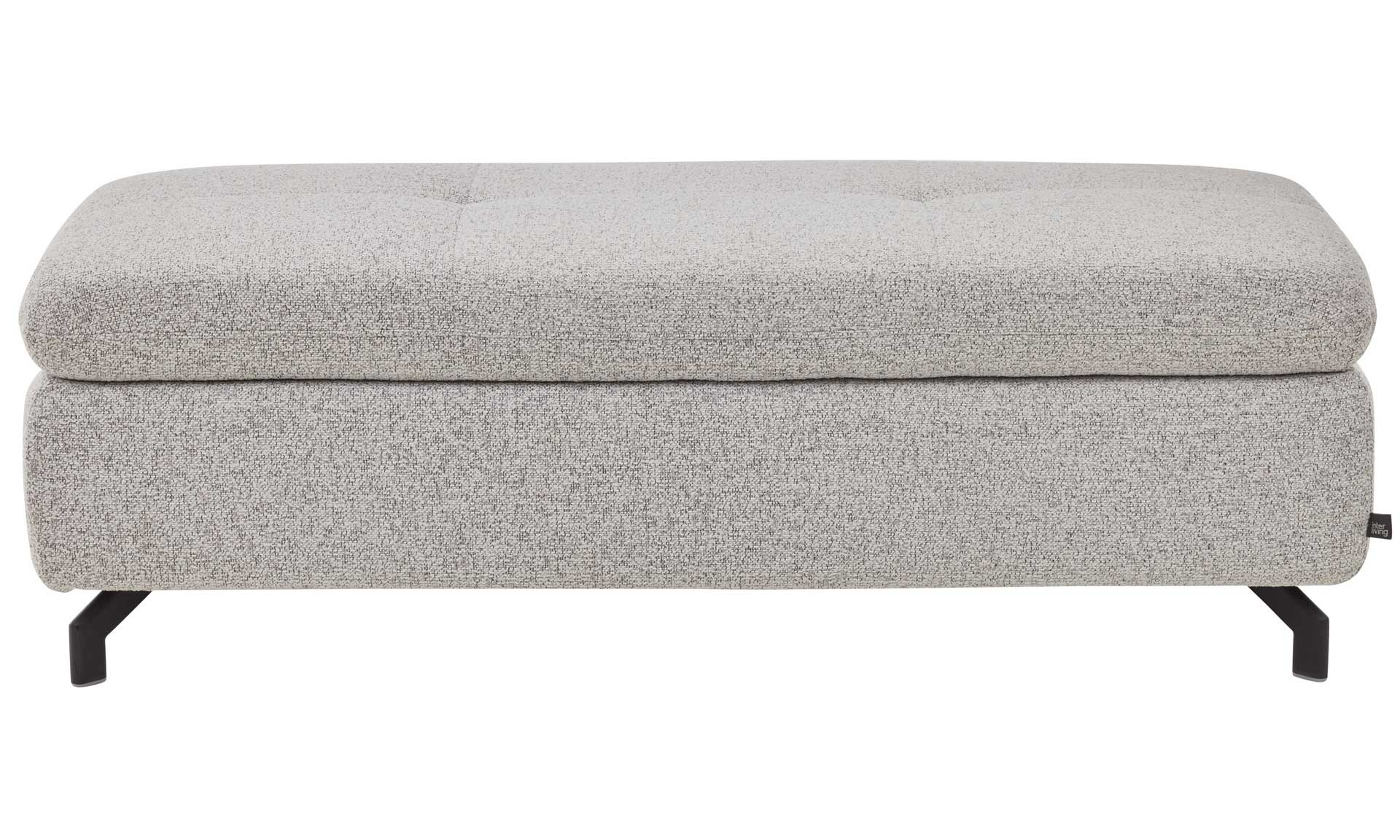 XXL Polsterhocker mit ecrufarbenem Stoffbezug und schwarzen Metallfüßen